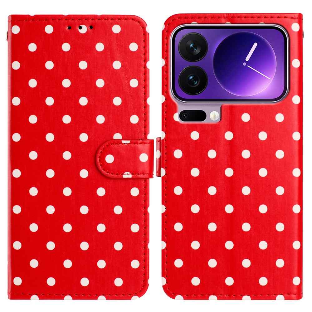 For Xiaomi 17 Pro Leather Case Polka Dot Pattern Wallet Stand Folio Phone Cover - Red
