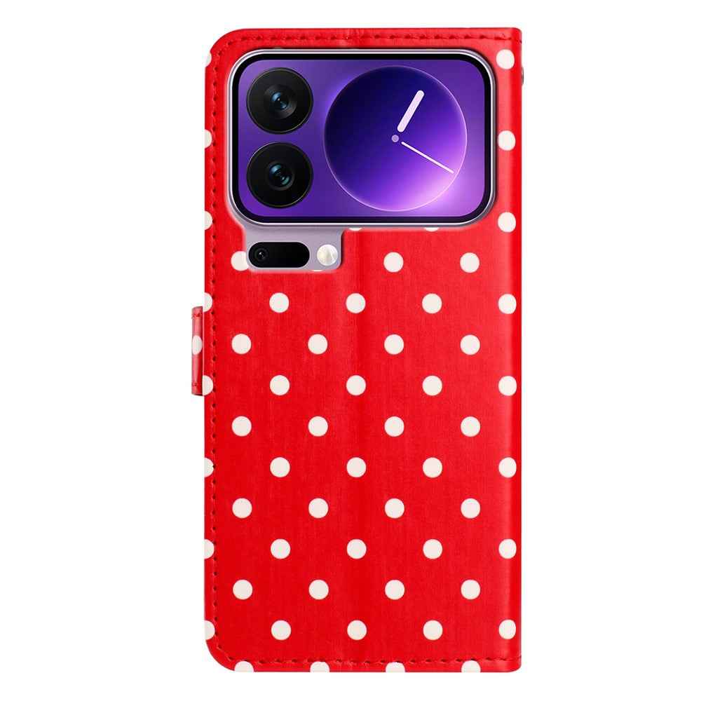 For Xiaomi 17 Pro Leather Case Polka Dot Pattern Wallet Stand Folio Phone Cover - Red