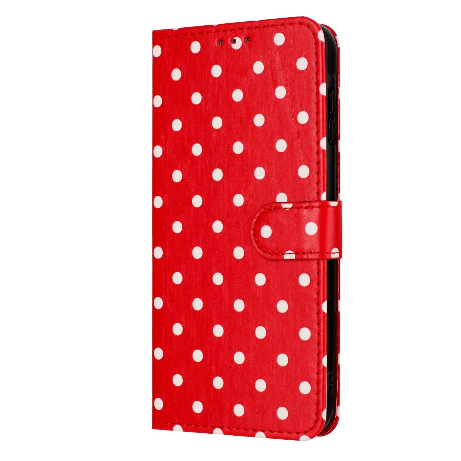 For Xiaomi 17 Pro Leather Case Polka Dot Pattern Wallet Stand Folio Phone Cover - Red