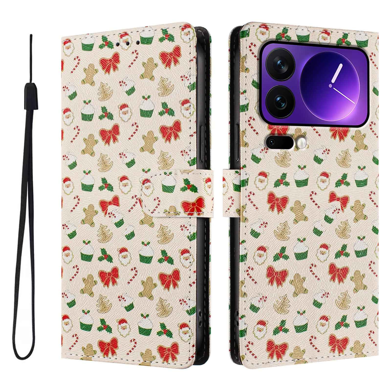 For Xiaomi 17 Pro Case Christmas Themed Pattern Printing PU Leather Wallet Phone Cover with Wrist Strap - Santa Claus