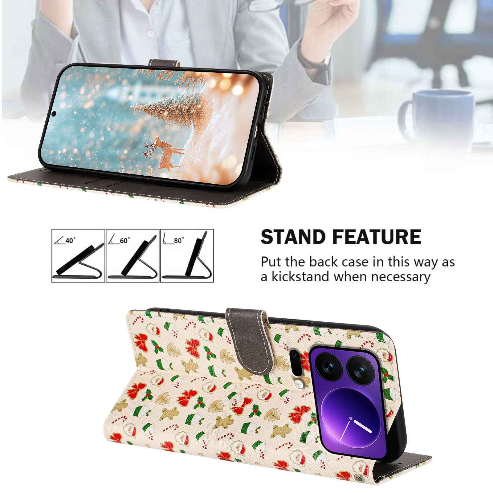 For Xiaomi 17 Pro Case Christmas Themed Pattern Printing PU Leather Wallet Phone Cover with Wrist Strap - Santa Claus
