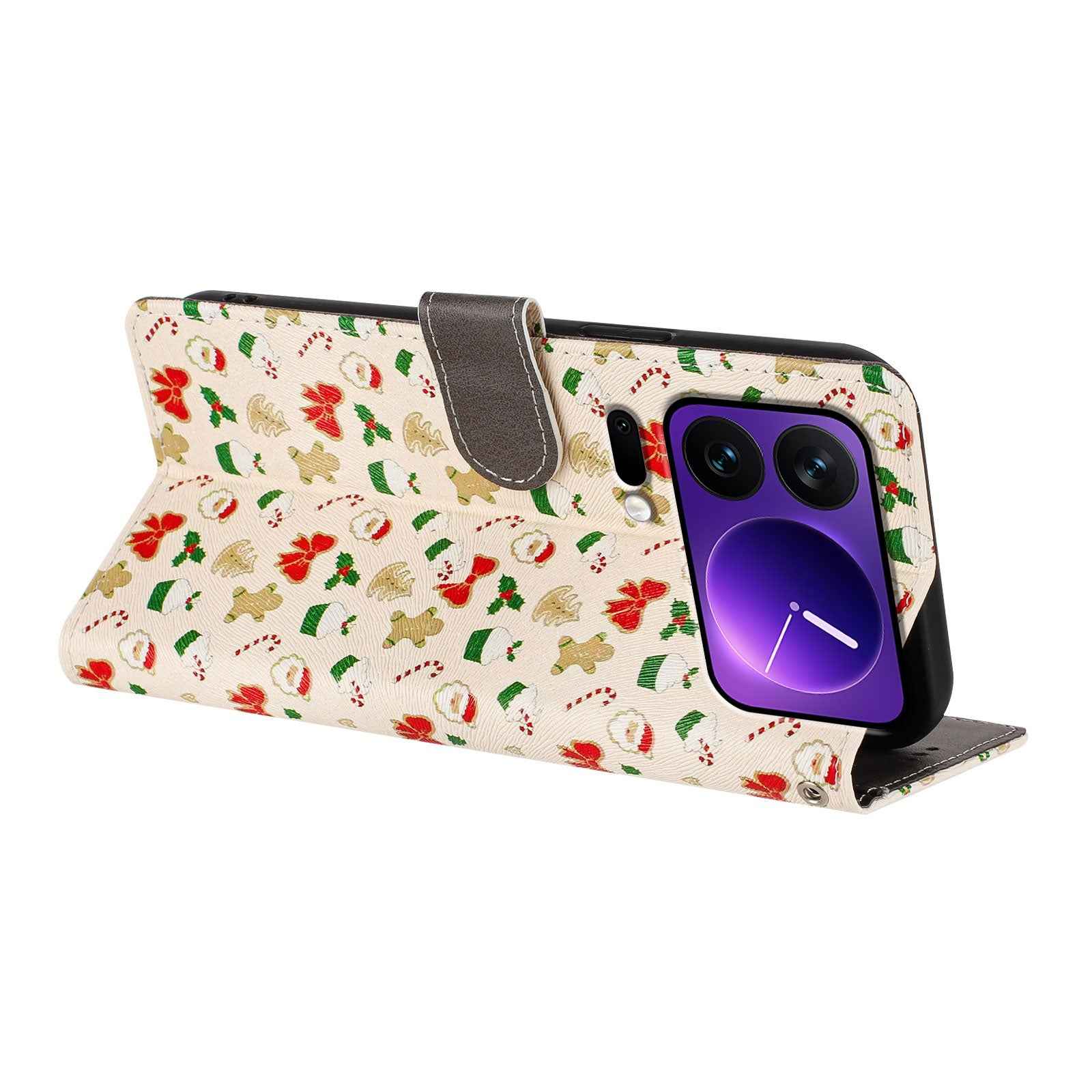 For Xiaomi 17 Pro Case Christmas Themed Pattern Printing PU Leather Wallet Phone Cover with Wrist Strap - Santa Claus