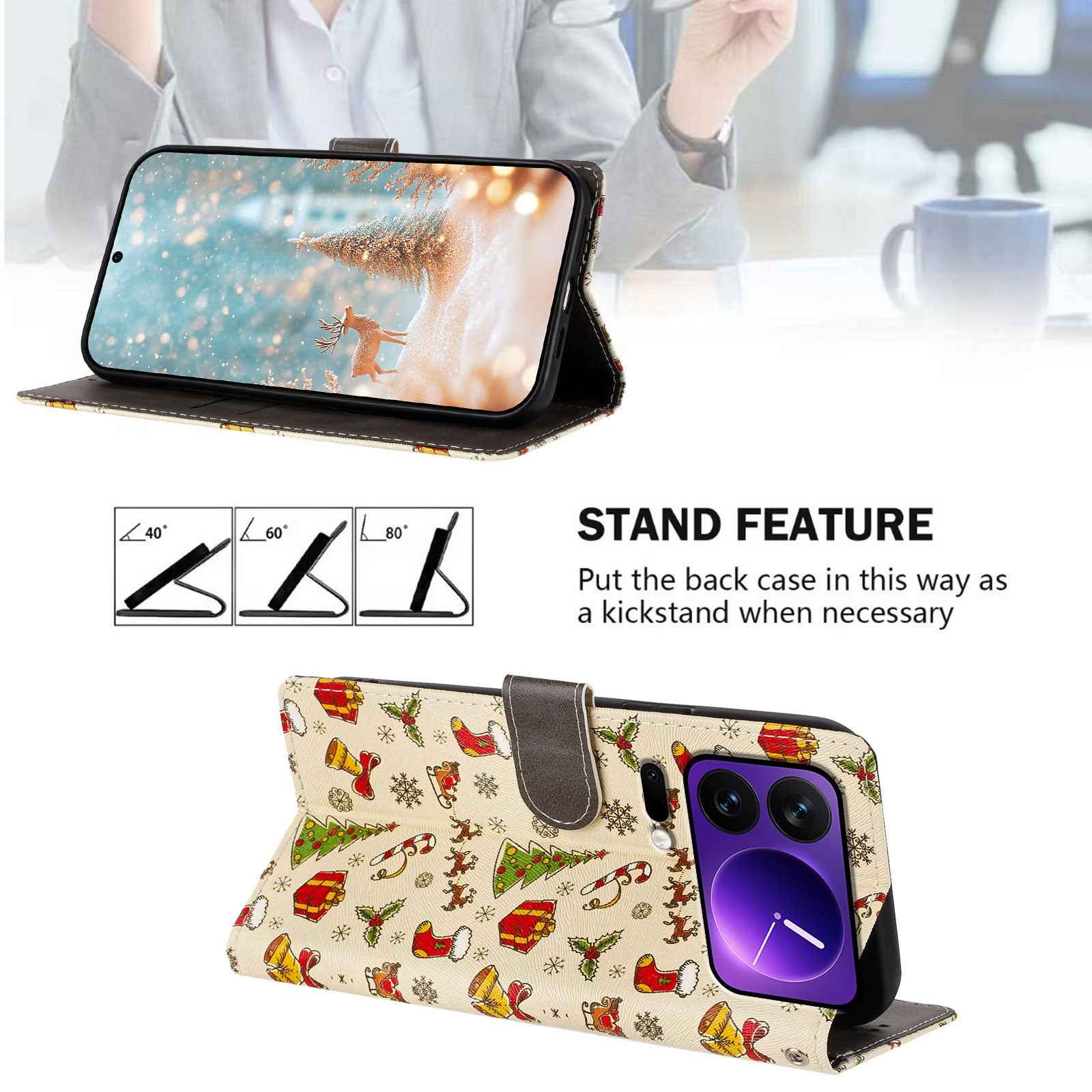 For Xiaomi 17 Pro Case Christmas Themed Pattern Printing PU Leather Wallet Phone Cover with Wrist Strap - Christmas Gifts