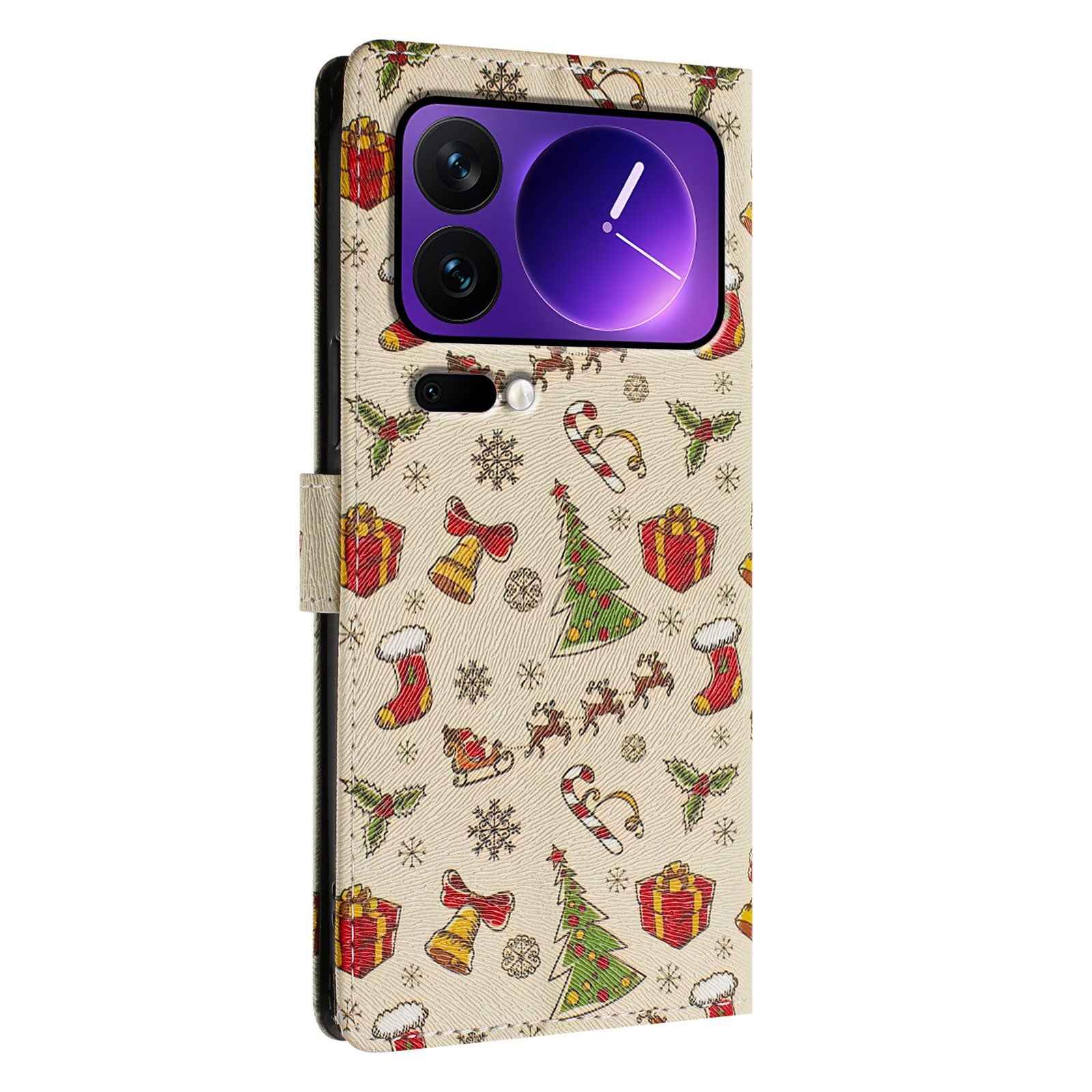 For Xiaomi 17 Pro Case Christmas Themed Pattern Printing PU Leather Wallet Phone Cover with Wrist Strap - Christmas Gifts