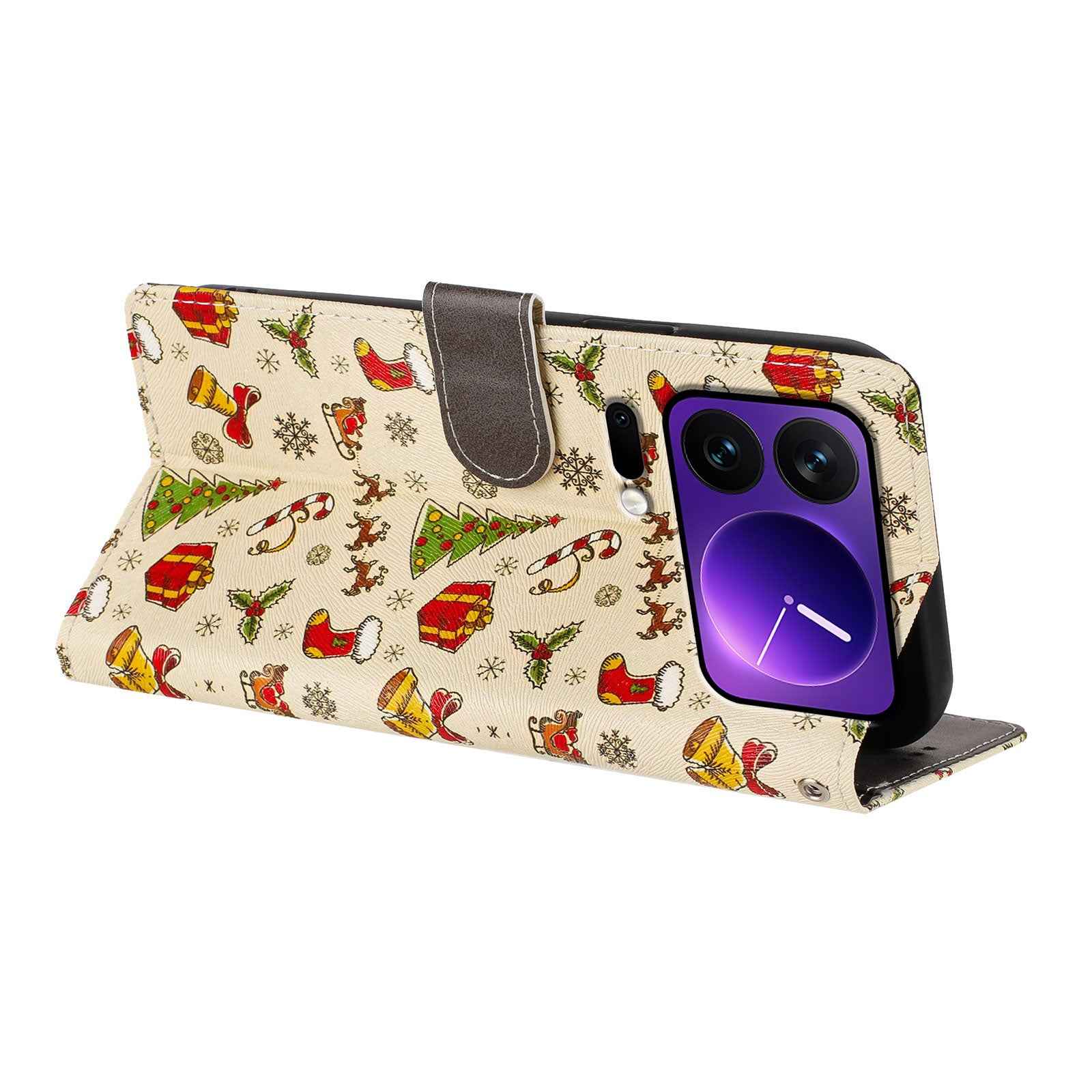 For Xiaomi 17 Pro Case Christmas Themed Pattern Printing PU Leather Wallet Phone Cover with Wrist Strap - Christmas Gifts