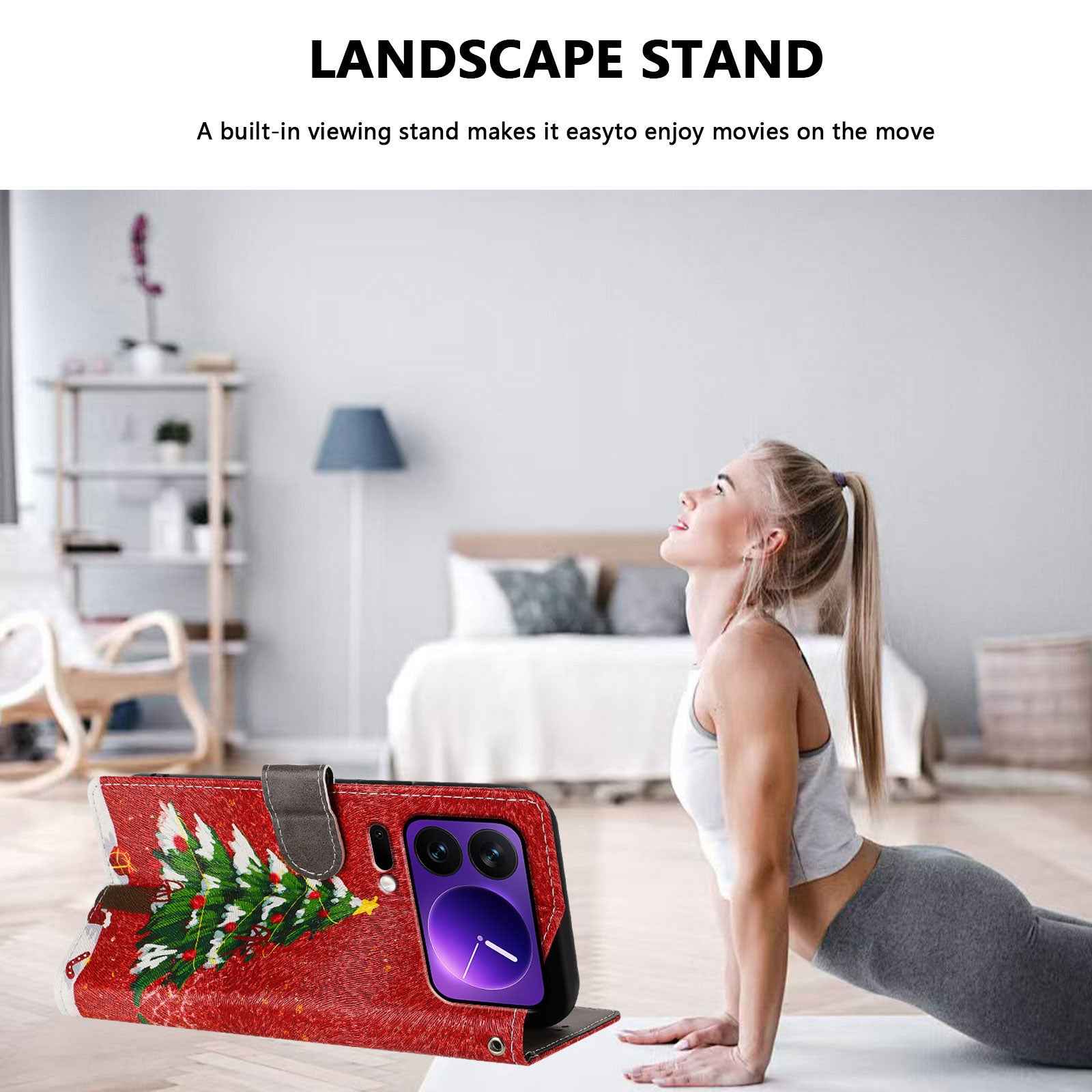 For Xiaomi 17 Pro Case Christmas Themed Pattern Printing PU Leather Wallet Phone Cover with Wrist Strap - Christmas Tree