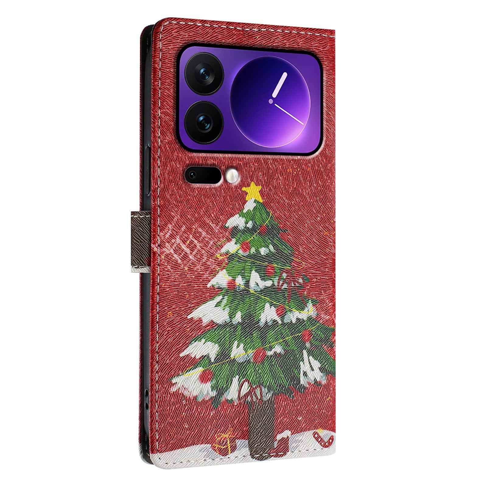 For Xiaomi 17 Pro Case Christmas Themed Pattern Printing PU Leather Wallet Phone Cover with Wrist Strap - Christmas Tree