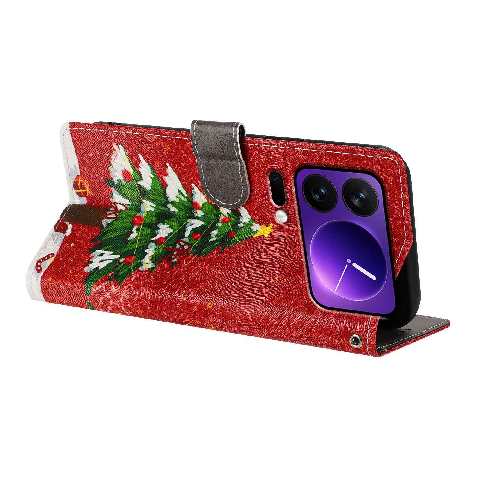 For Xiaomi 17 Pro Case Christmas Themed Pattern Printing PU Leather Wallet Phone Cover with Wrist Strap - Christmas Tree