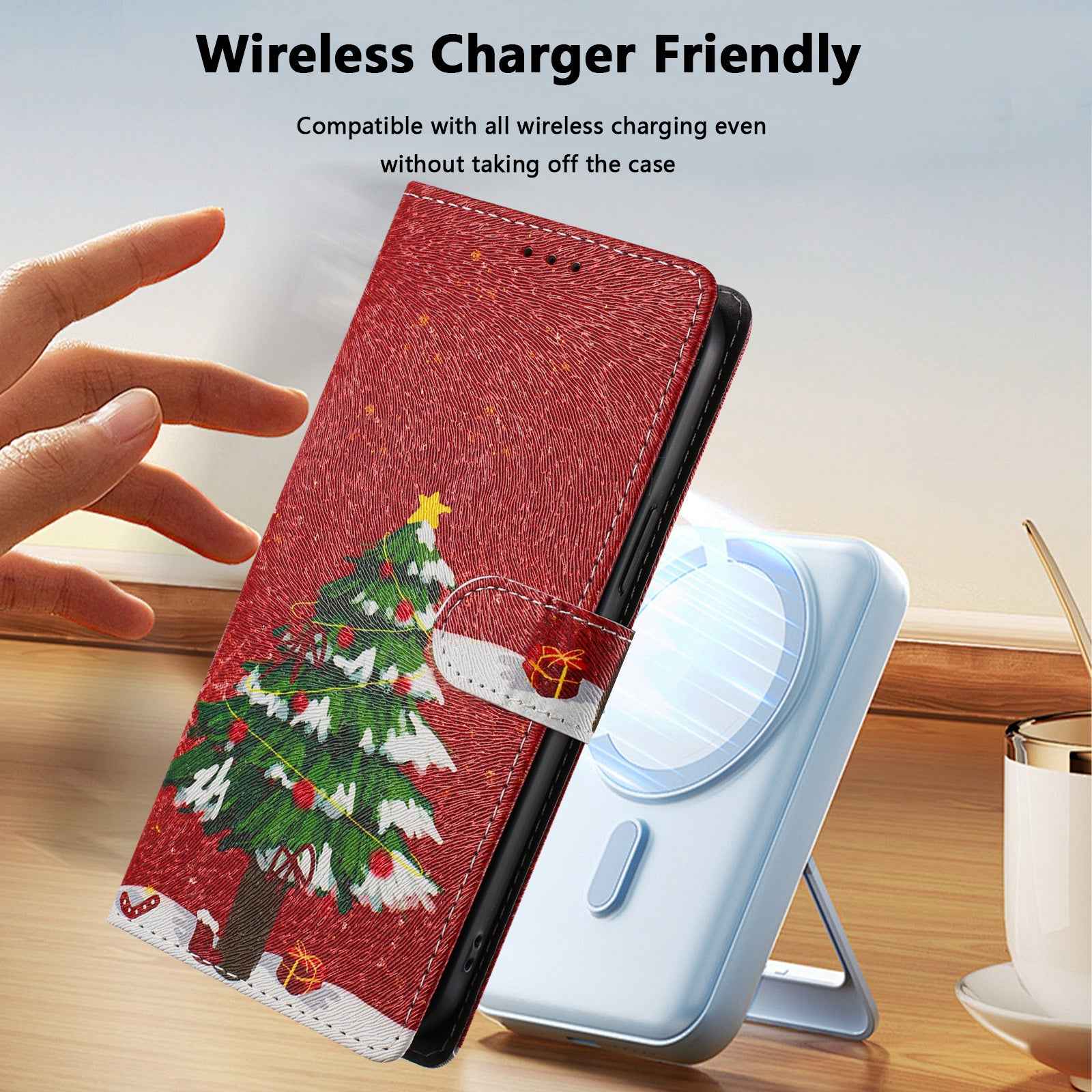 For Xiaomi 17 Pro Case Christmas Themed Pattern Printing PU Leather Wallet Phone Cover with Wrist Strap - Christmas Tree