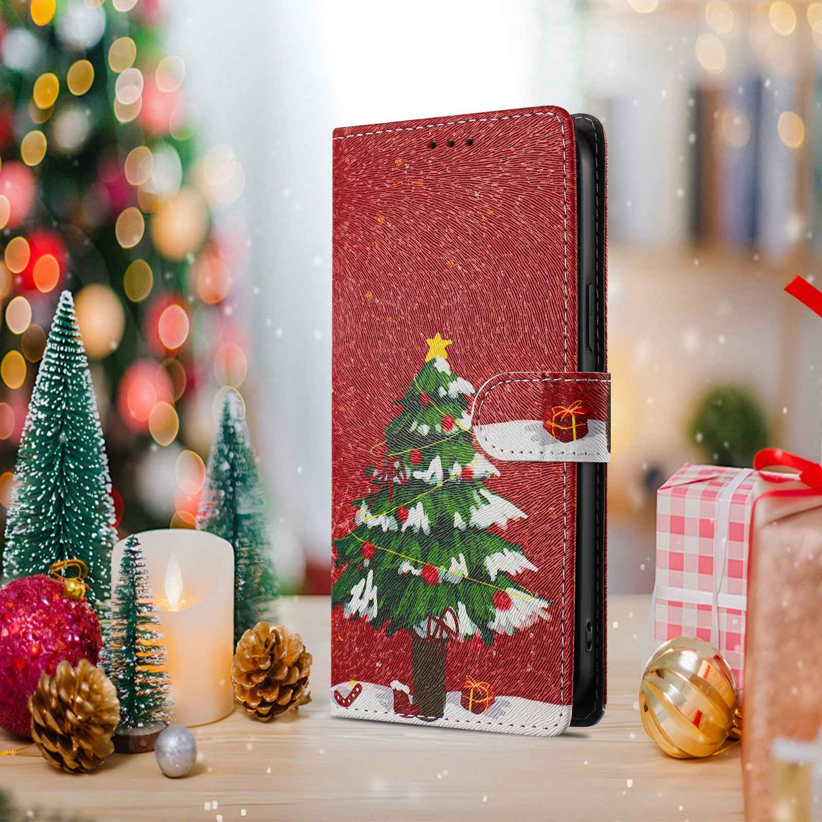 For Xiaomi 17 Pro Case Christmas Themed Pattern Printing PU Leather Wallet Phone Cover with Wrist Strap - Christmas Tree
