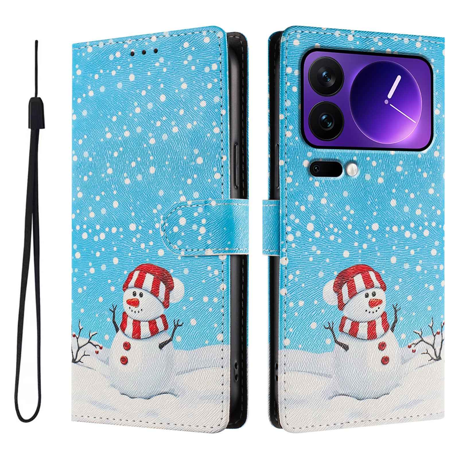 For Xiaomi 17 Pro Case Christmas Themed Pattern Printing PU Leather Wallet Phone Cover with Wrist Strap - Christmas Snowman