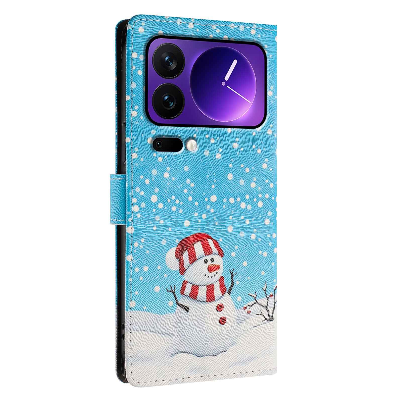 For Xiaomi 17 Pro Case Christmas Themed Pattern Printing PU Leather Wallet Phone Cover with Wrist Strap - Christmas Snowman