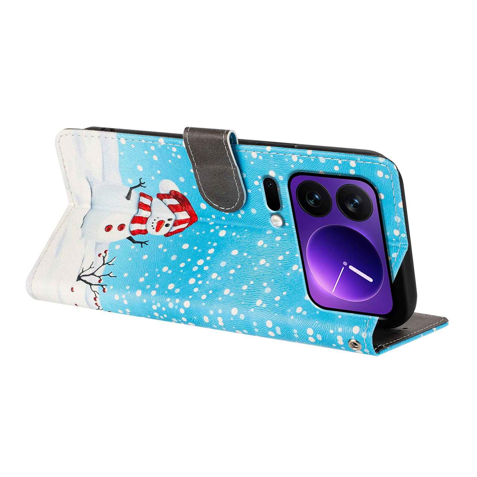 For Xiaomi 17 Pro Case Christmas Themed Pattern Printing PU Leather Wallet Phone Cover with Wrist Strap - Christmas Snowman
