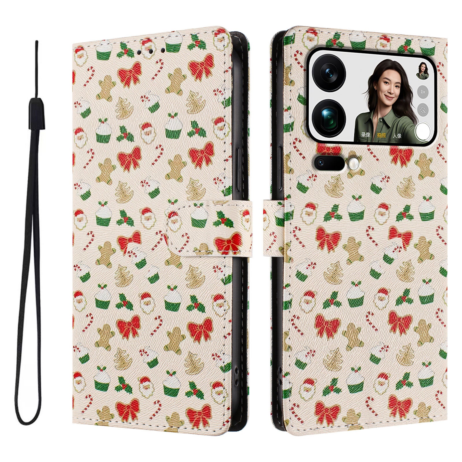 For Xiaomi 17 Pro Max Case Christmas Themed Pattern Printing PU Leather Wallet Phone Cover with Wrist Strap - Santa Claus