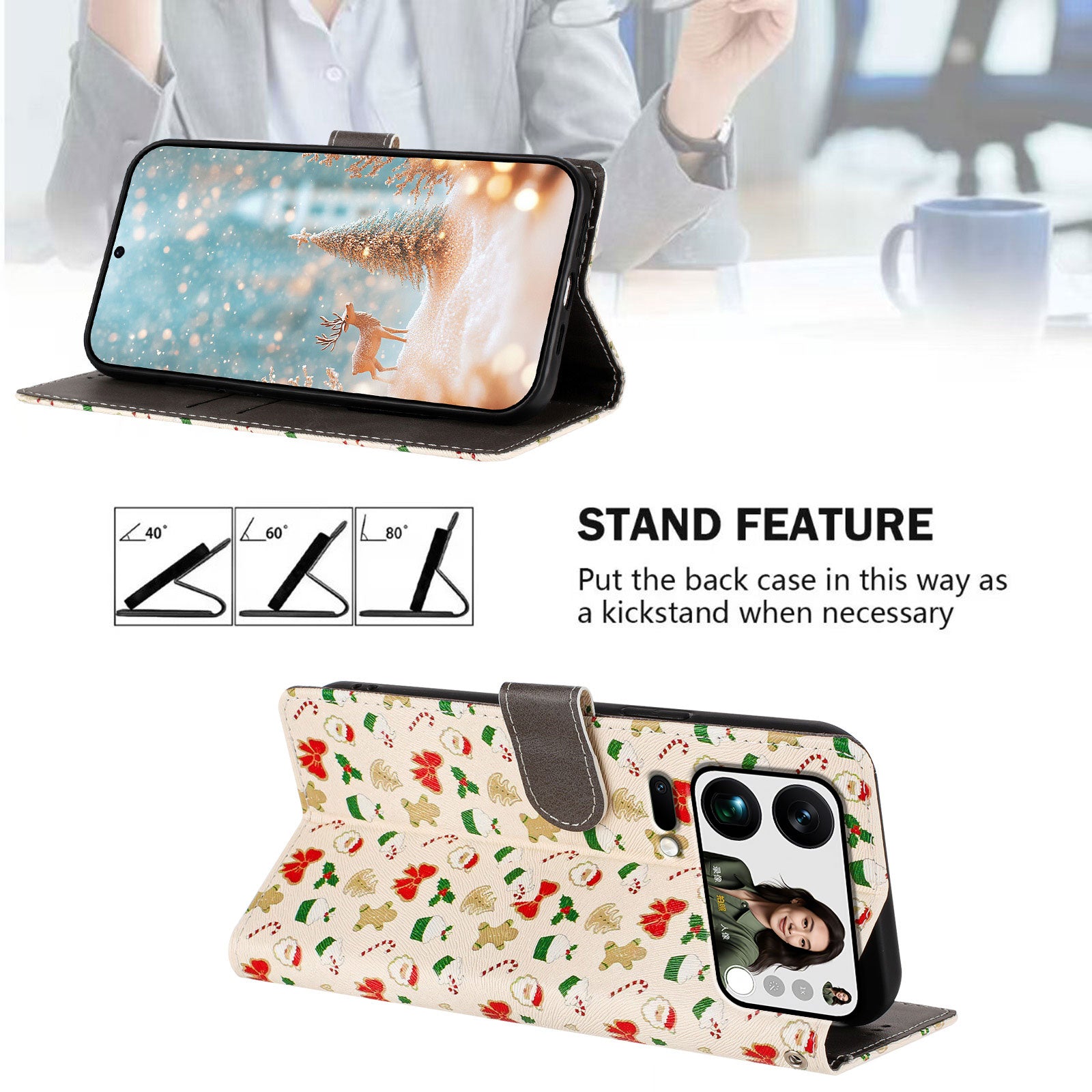 For Xiaomi 17 Pro Max Case Christmas Themed Pattern Printing PU Leather Wallet Phone Cover with Wrist Strap - Santa Claus