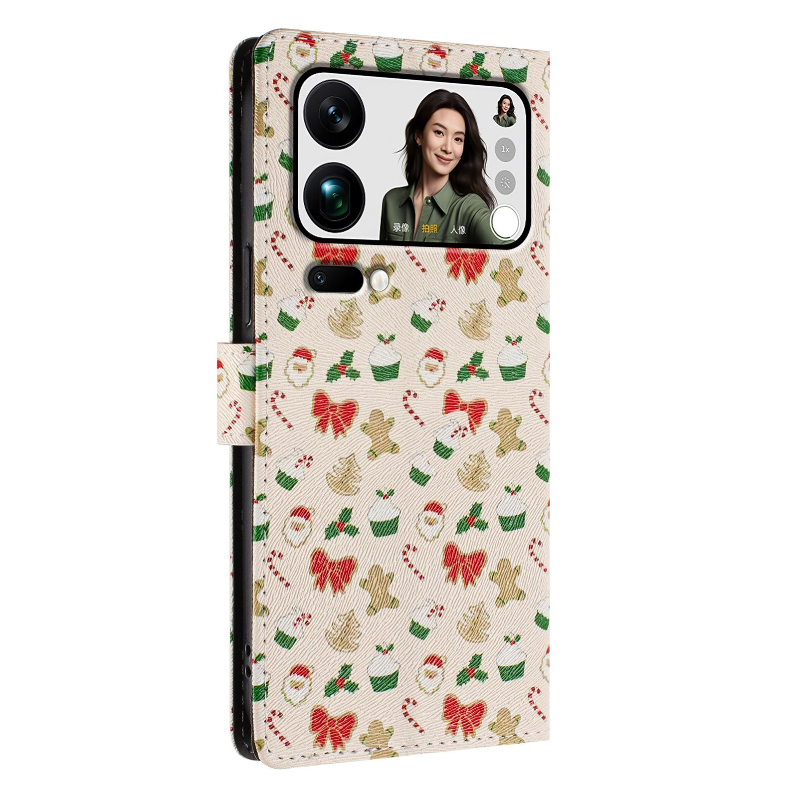 For Xiaomi 17 Pro Max Case Christmas Themed Pattern Printing PU Leather Wallet Phone Cover with Wrist Strap - Santa Claus