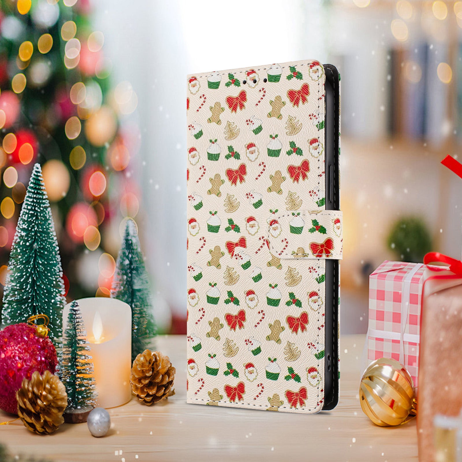 For Xiaomi 17 Pro Max Case Christmas Themed Pattern Printing PU Leather Wallet Phone Cover with Wrist Strap - Santa Claus