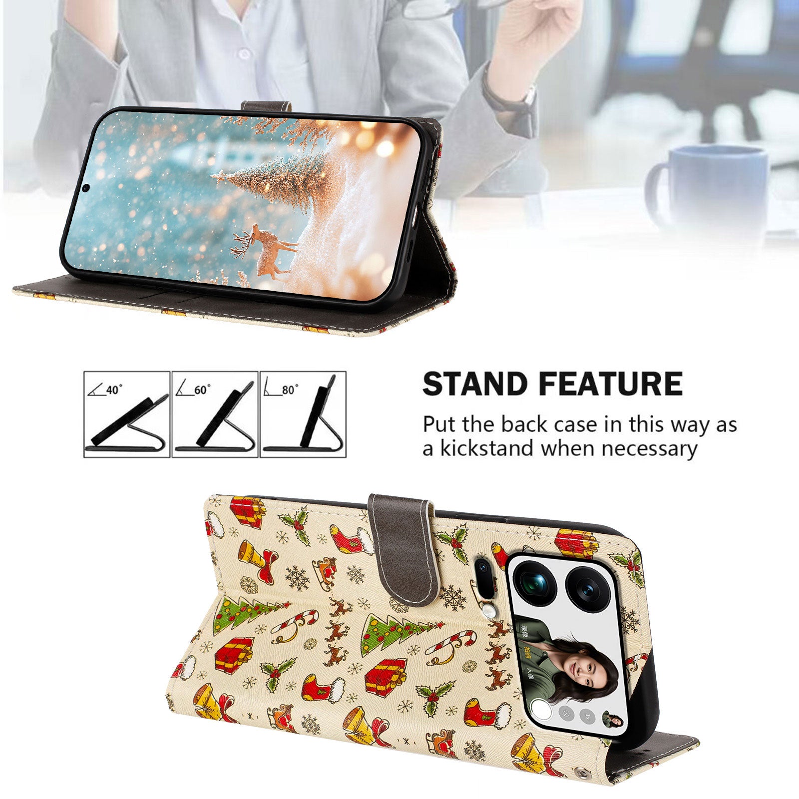 For Xiaomi 17 Pro Max Case Christmas Themed Pattern Printing PU Leather Wallet Phone Cover with Wrist Strap - Christmas Gifts