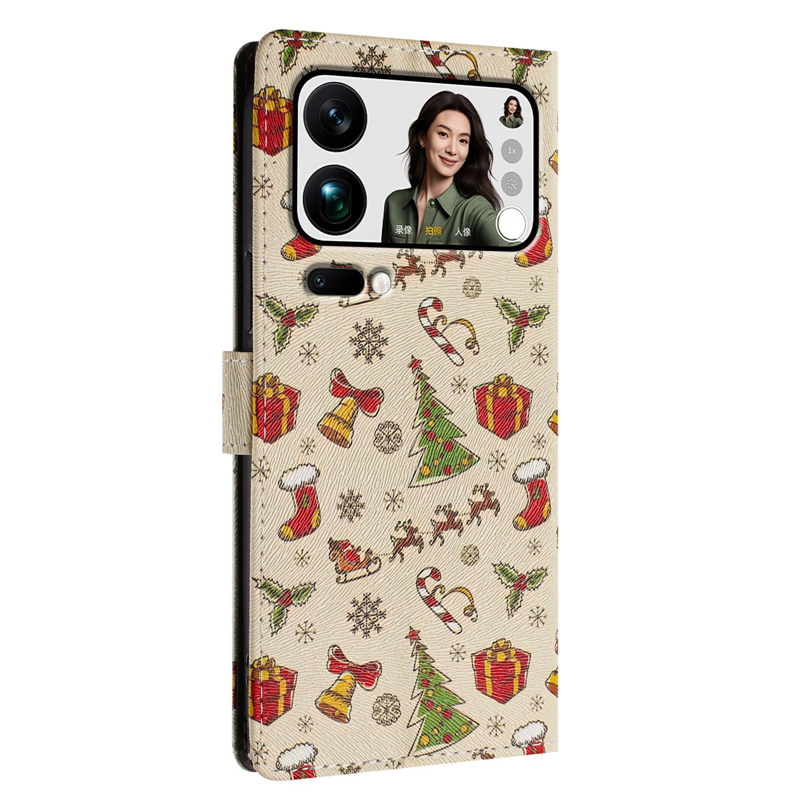 For Xiaomi 17 Pro Max Case Christmas Themed Pattern Printing PU Leather Wallet Phone Cover with Wrist Strap - Christmas Gifts
