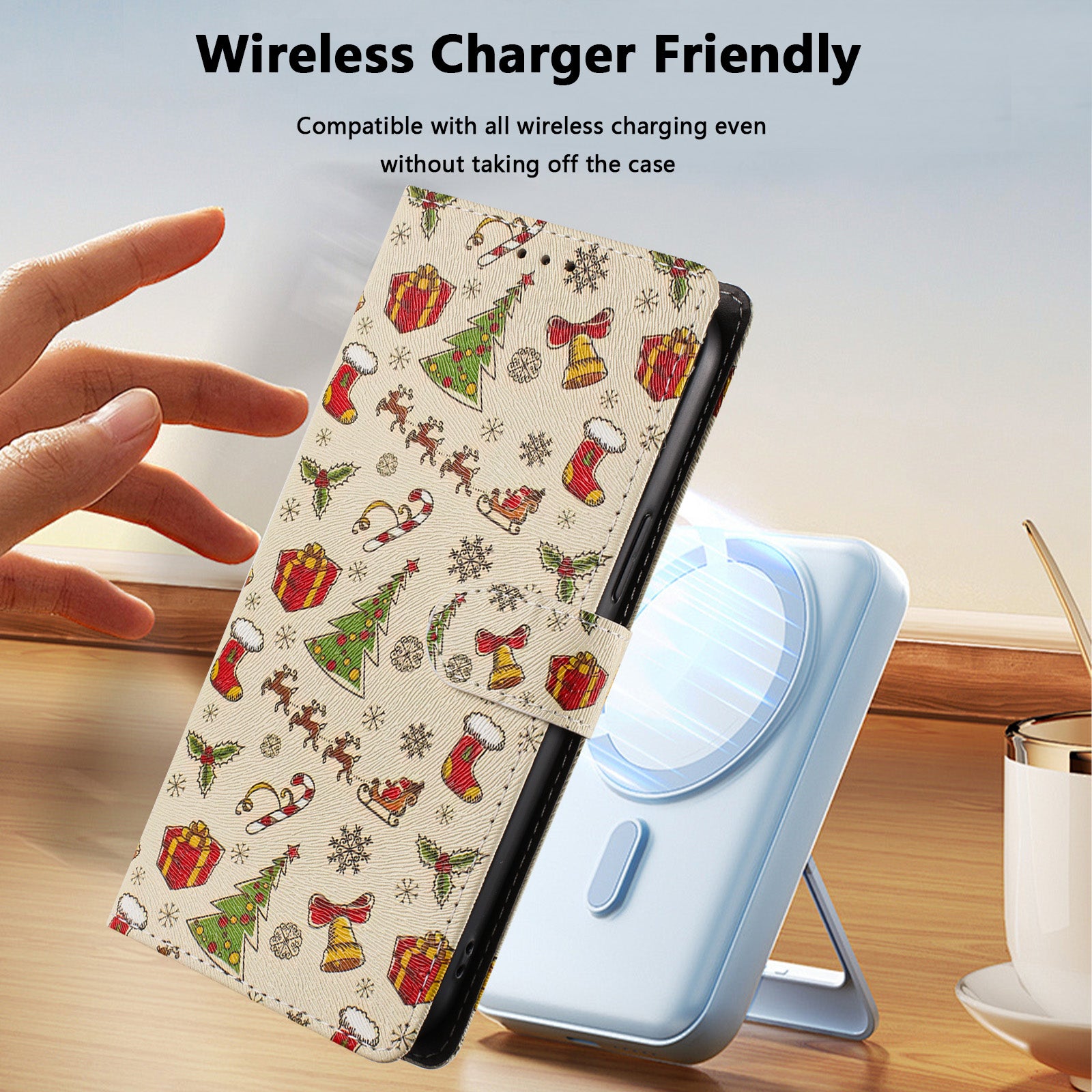 For Xiaomi 17 Pro Max Case Christmas Themed Pattern Printing PU Leather Wallet Phone Cover with Wrist Strap - Christmas Gifts