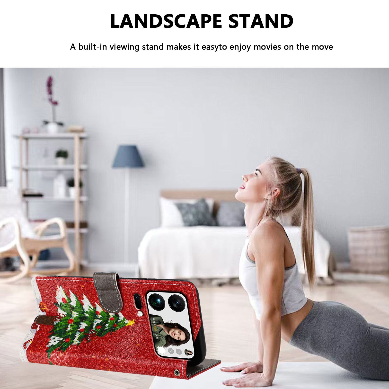For Xiaomi 17 Pro Max Case Christmas Themed Pattern Printing PU Leather Wallet Phone Cover with Wrist Strap - Christmas Tree
