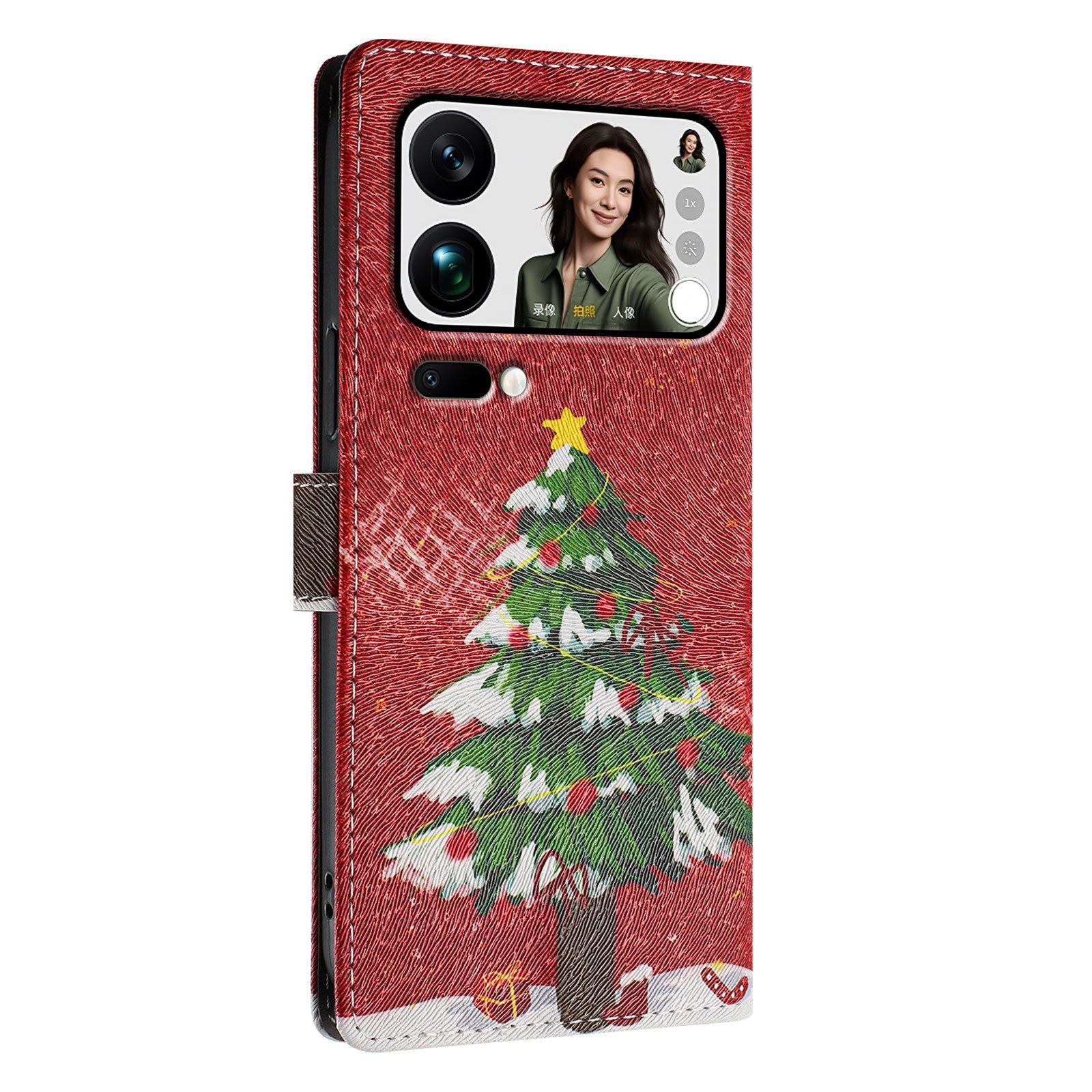 For Xiaomi 17 Pro Max Case Christmas Themed Pattern Printing PU Leather Wallet Phone Cover with Wrist Strap - Christmas Tree