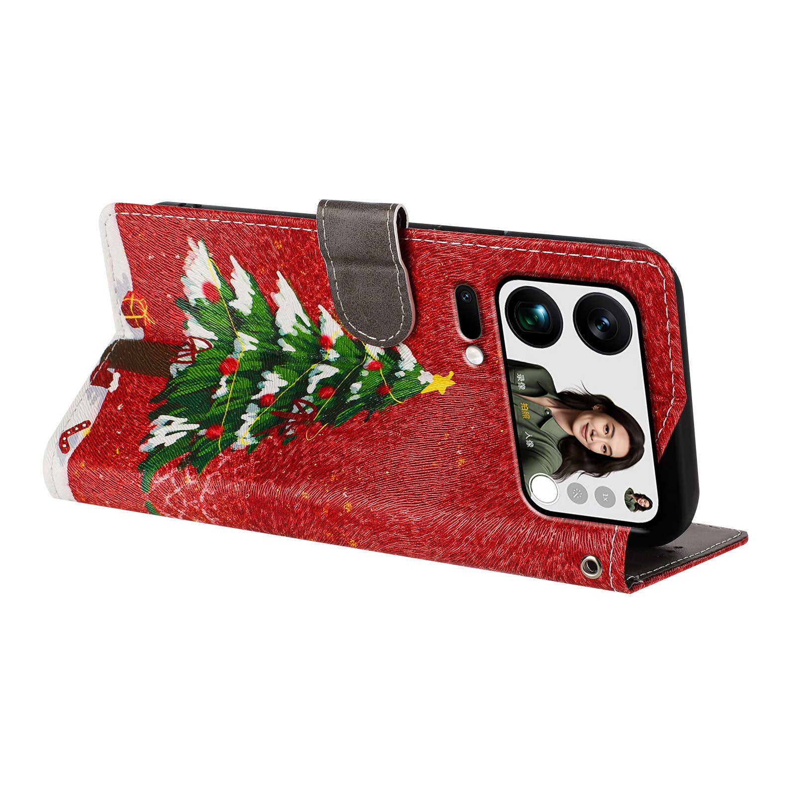 For Xiaomi 17 Pro Max Case Christmas Themed Pattern Printing PU Leather Wallet Phone Cover with Wrist Strap - Christmas Tree