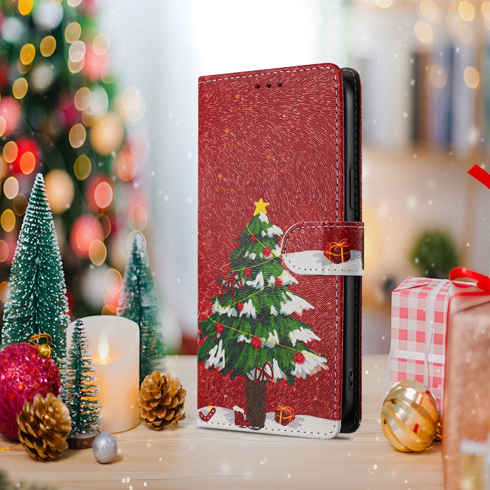 For Xiaomi 17 Pro Max Case Christmas Themed Pattern Printing PU Leather Wallet Phone Cover with Wrist Strap - Christmas Tree