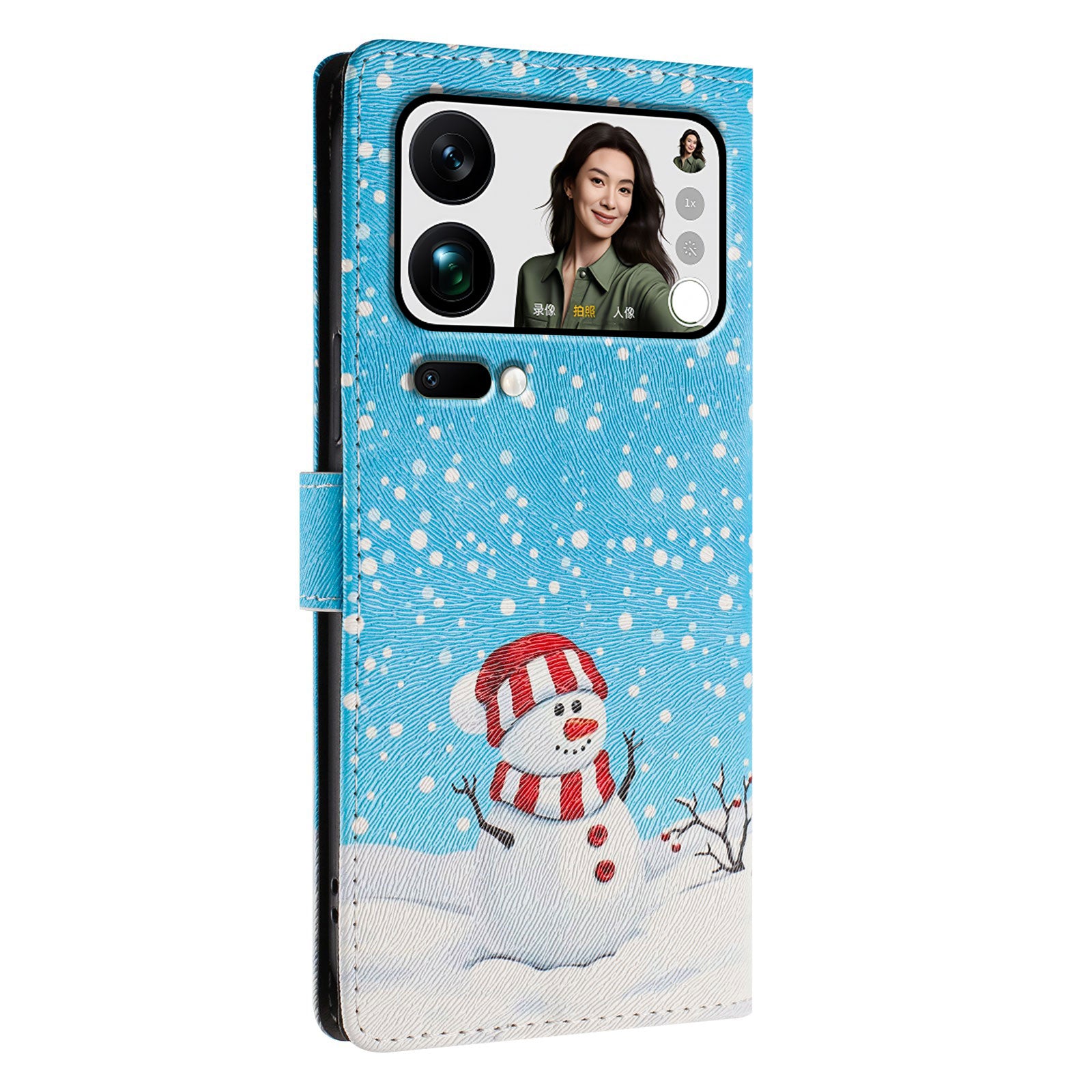 For Xiaomi 17 Pro Max Case Christmas Themed Pattern Printing PU Leather Wallet Phone Cover with Wrist Strap - Christmas Snowman