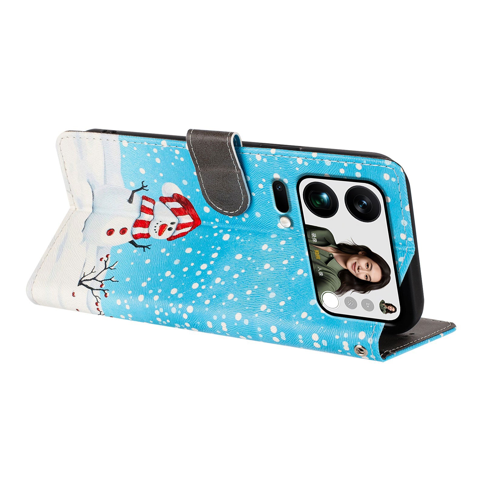 For Xiaomi 17 Pro Max Case Christmas Themed Pattern Printing PU Leather Wallet Phone Cover with Wrist Strap - Christmas Snowman
