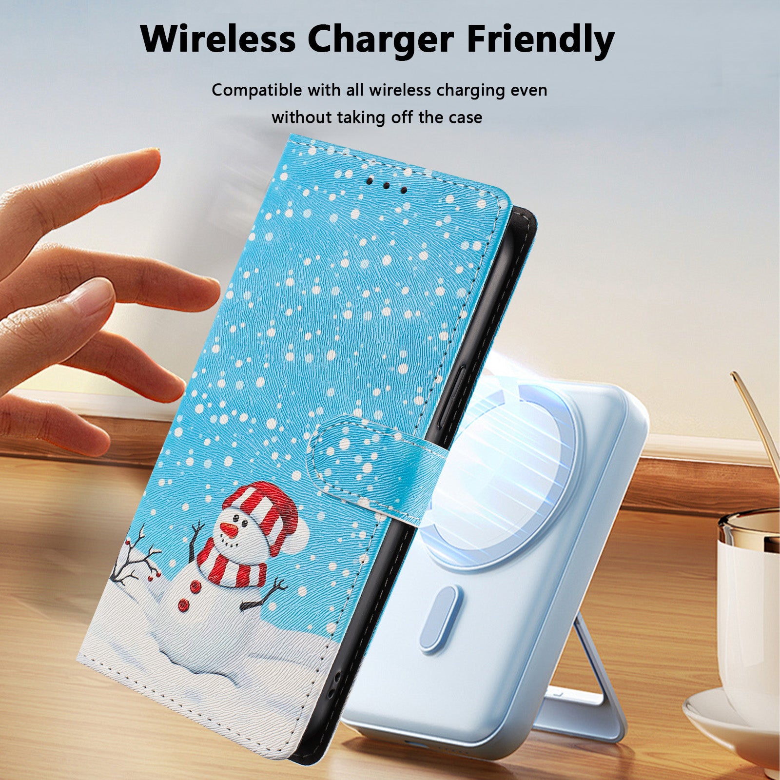 For Xiaomi 17 Pro Max Case Christmas Themed Pattern Printing PU Leather Wallet Phone Cover with Wrist Strap - Christmas Snowman