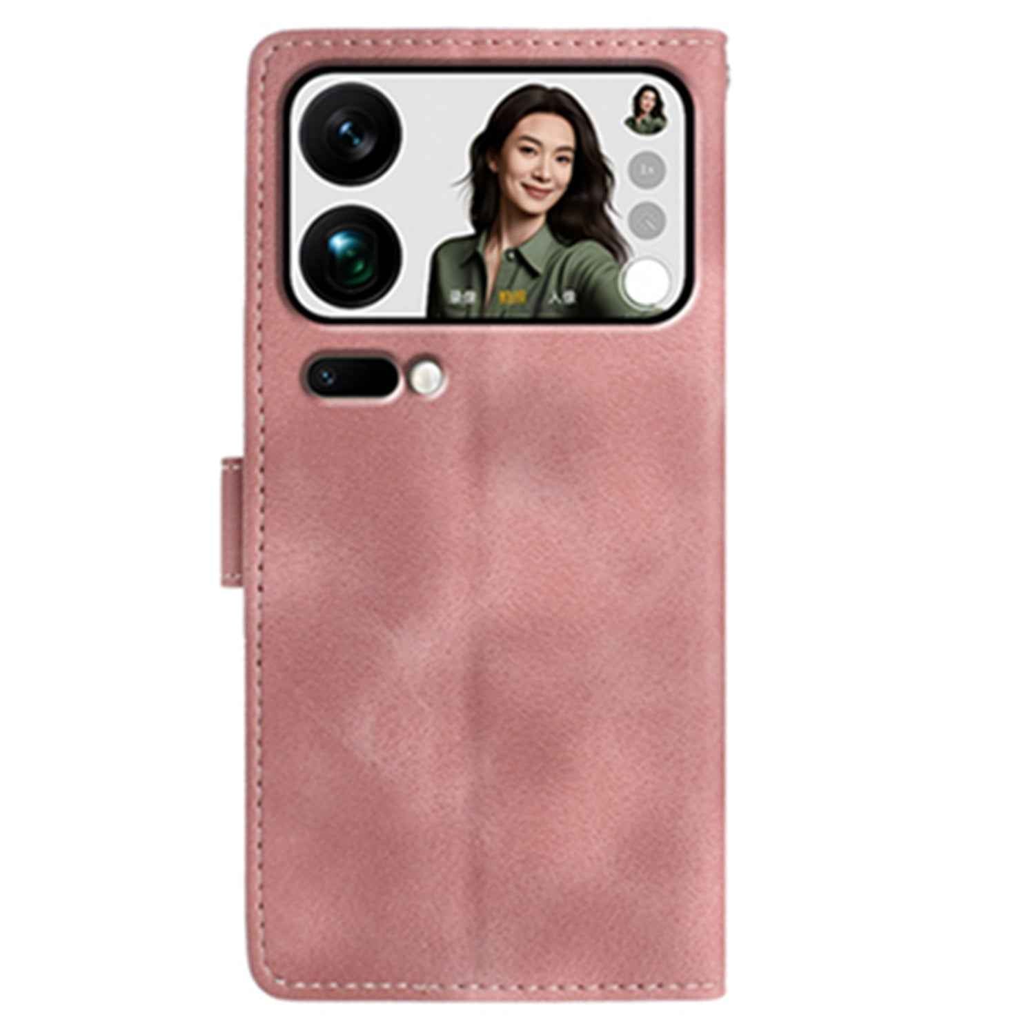 For Xiaomi 17 Pro Case Garden Imprinted PU Leather Wallet Phone Cover with Wrist Strap - Pink