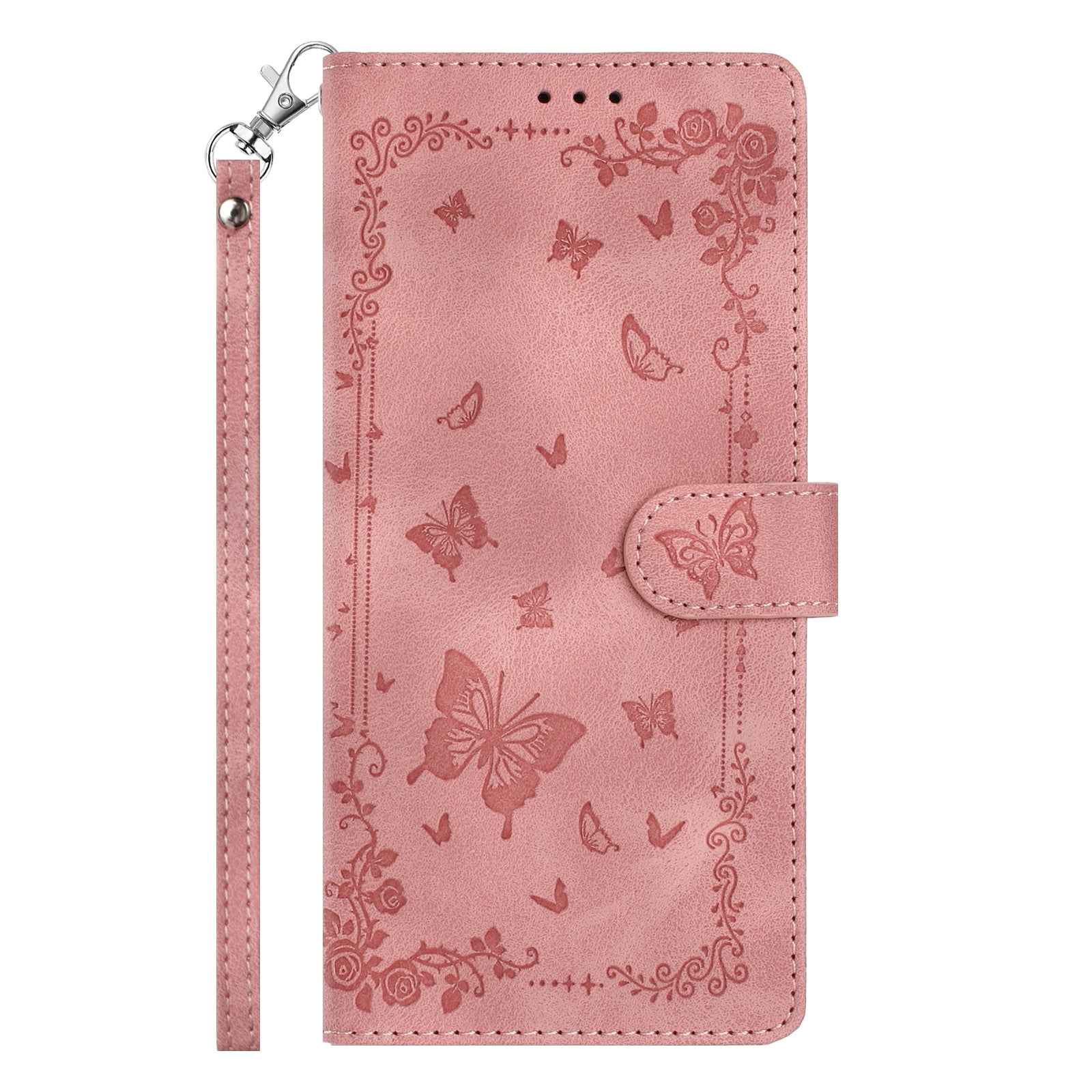 For Xiaomi 17 Pro Case Garden Imprinted PU Leather Wallet Phone Cover with Wrist Strap - Pink