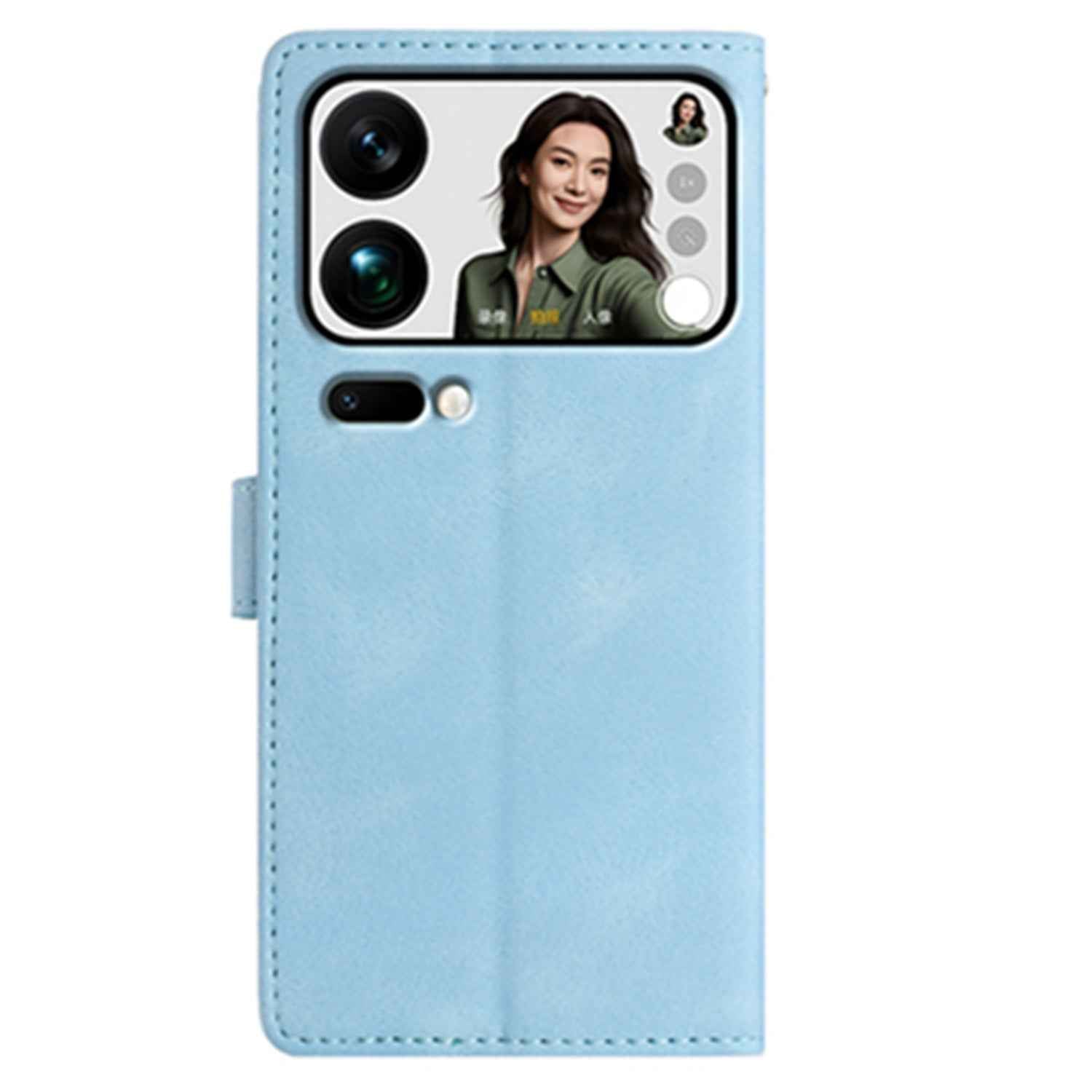 For Xiaomi 17 Pro Case Garden Imprinted PU Leather Wallet Phone Cover with Wrist Strap - Baby Blue