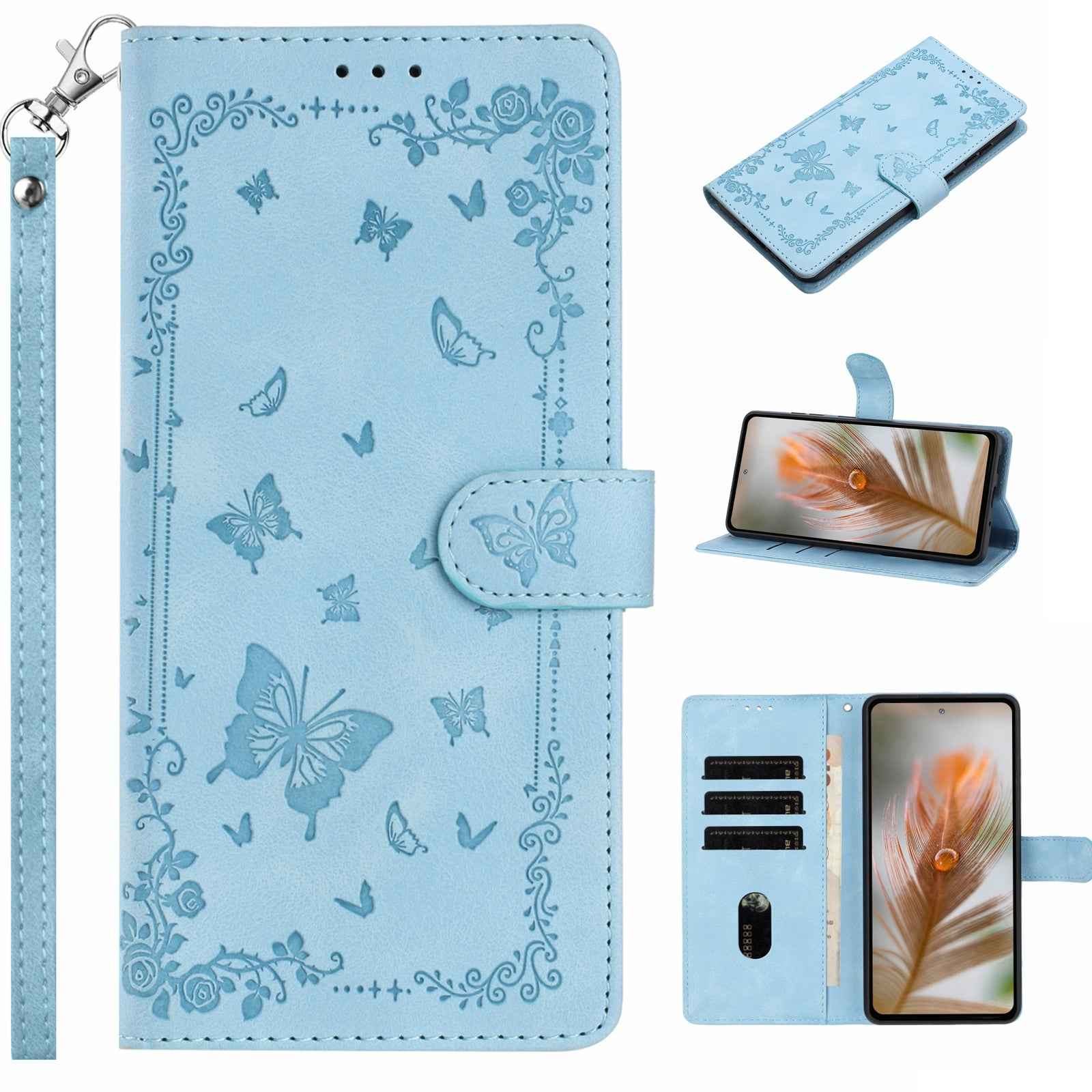 For Xiaomi 17 Pro Case Garden Imprinted PU Leather Wallet Phone Cover with Wrist Strap - Baby Blue