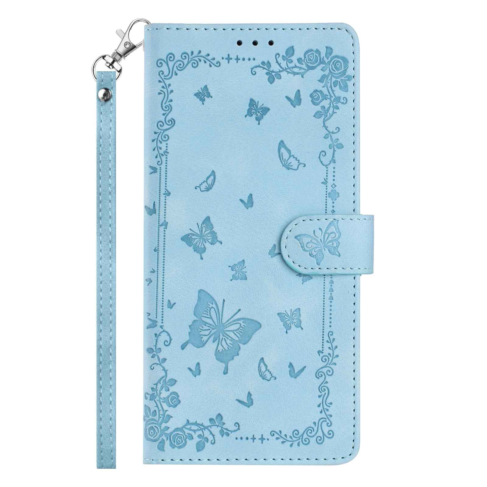 For Xiaomi 17 Pro Case Garden Imprinted PU Leather Wallet Phone Cover with Wrist Strap - Baby Blue