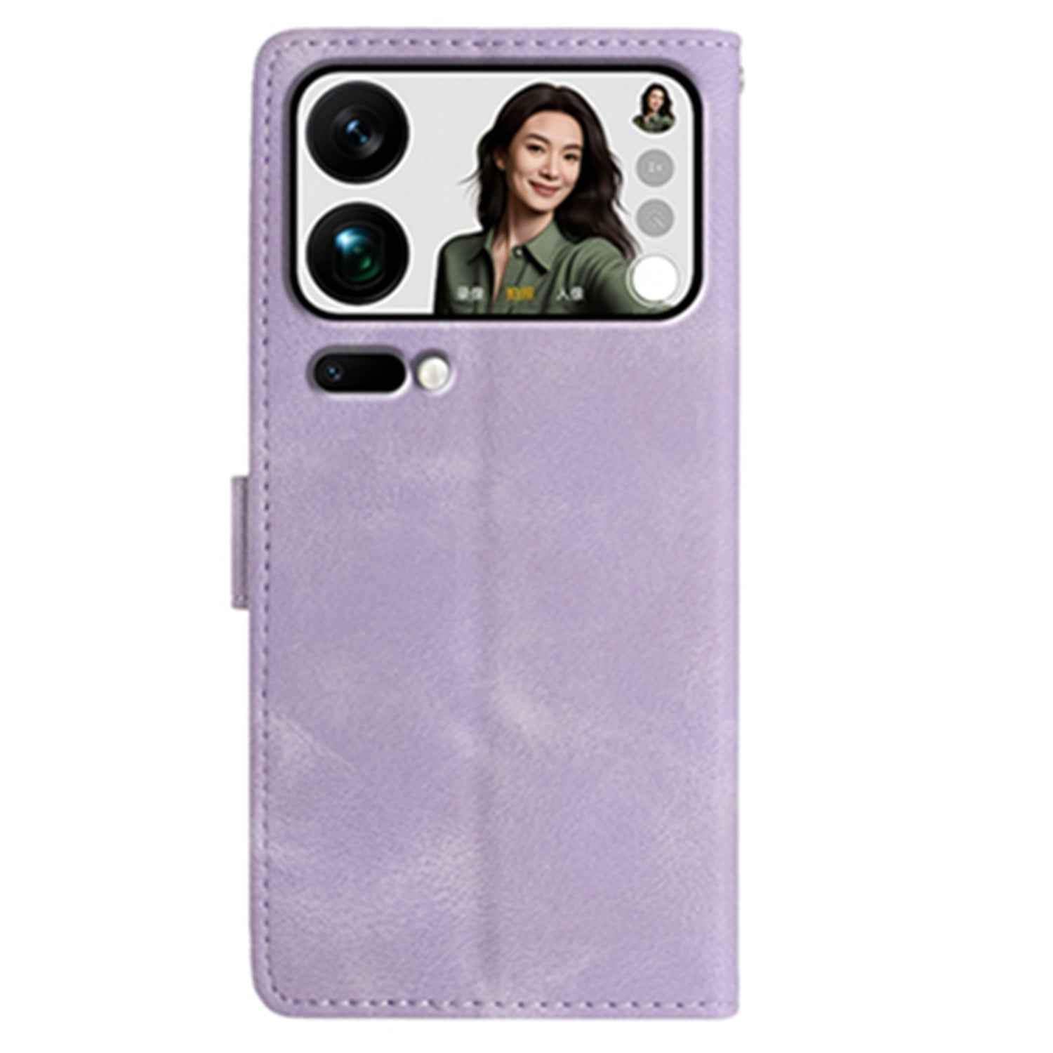 For Xiaomi 17 Pro Case Garden Imprinted PU Leather Wallet Phone Cover with Wrist Strap - Purple