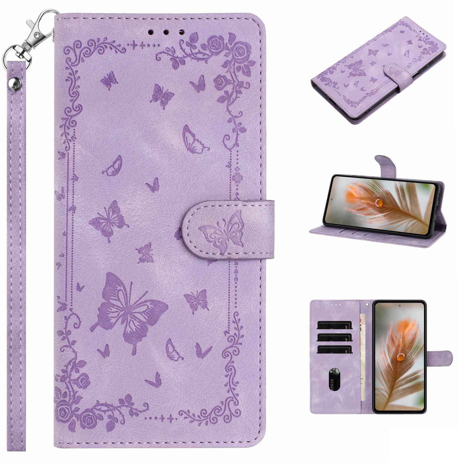 For Xiaomi 17 Pro Case Garden Imprinted PU Leather Wallet Phone Cover with Wrist Strap - Purple