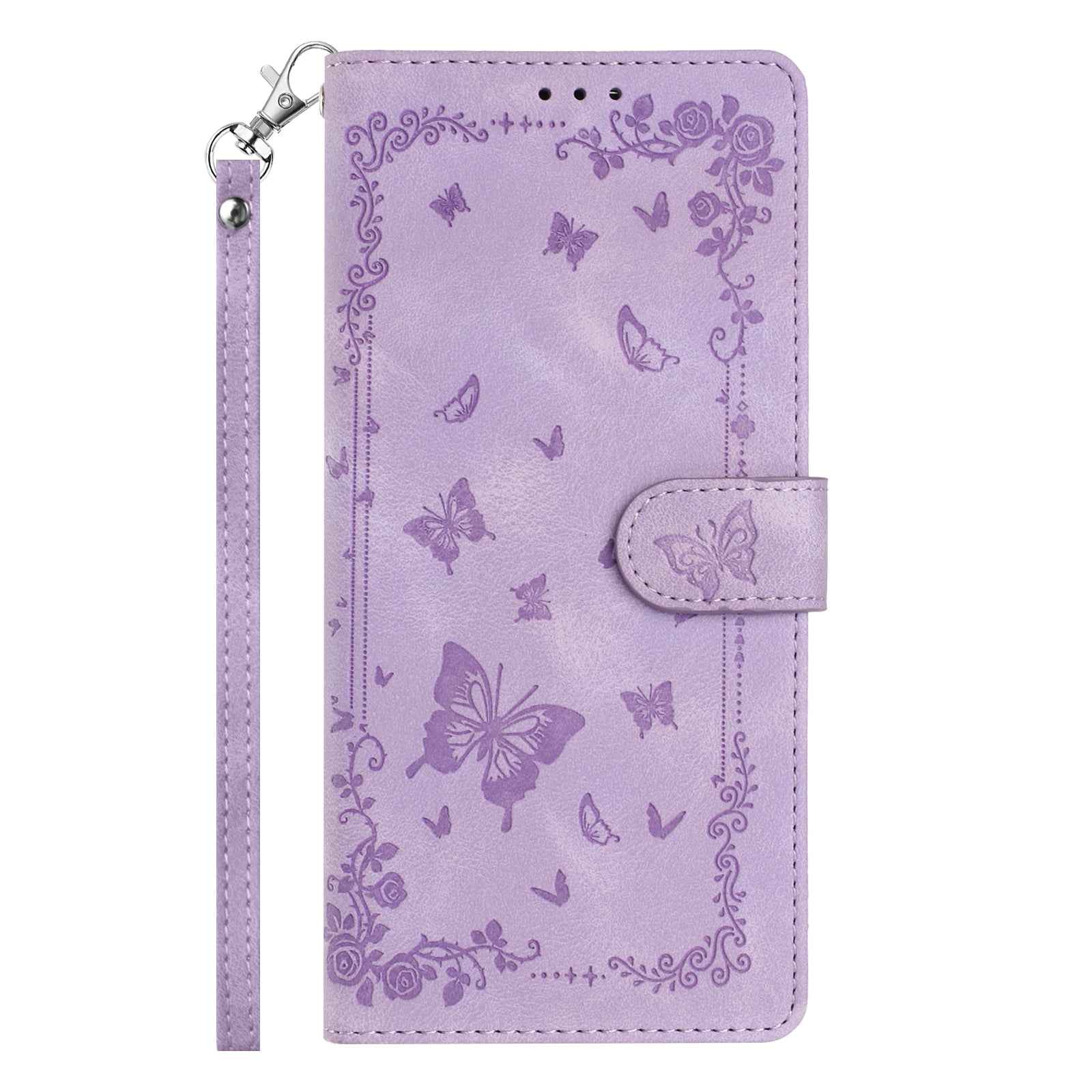 For Xiaomi 17 Pro Case Garden Imprinted PU Leather Wallet Phone Cover with Wrist Strap - Purple