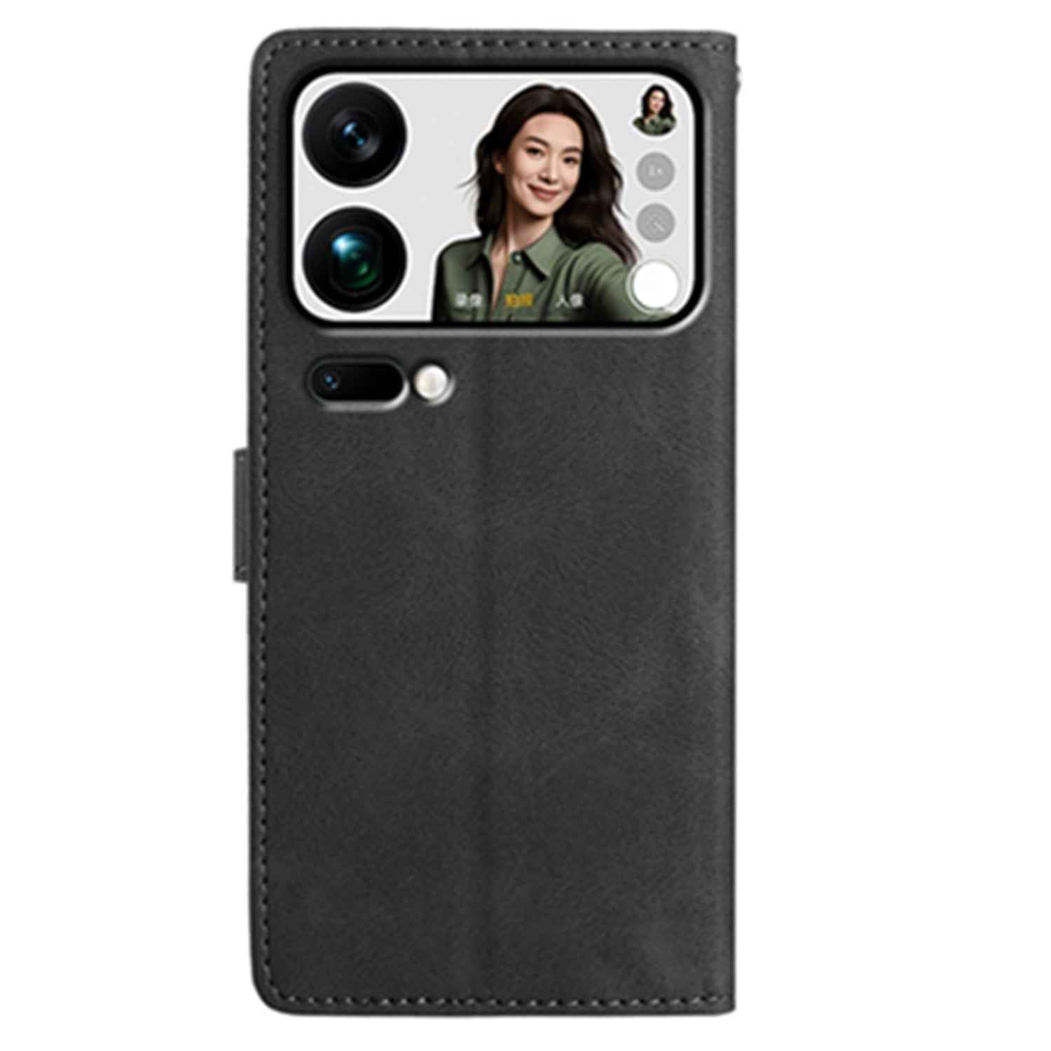For Xiaomi 17 Pro Case Garden Imprinted PU Leather Wallet Phone Cover with Wrist Strap - Black