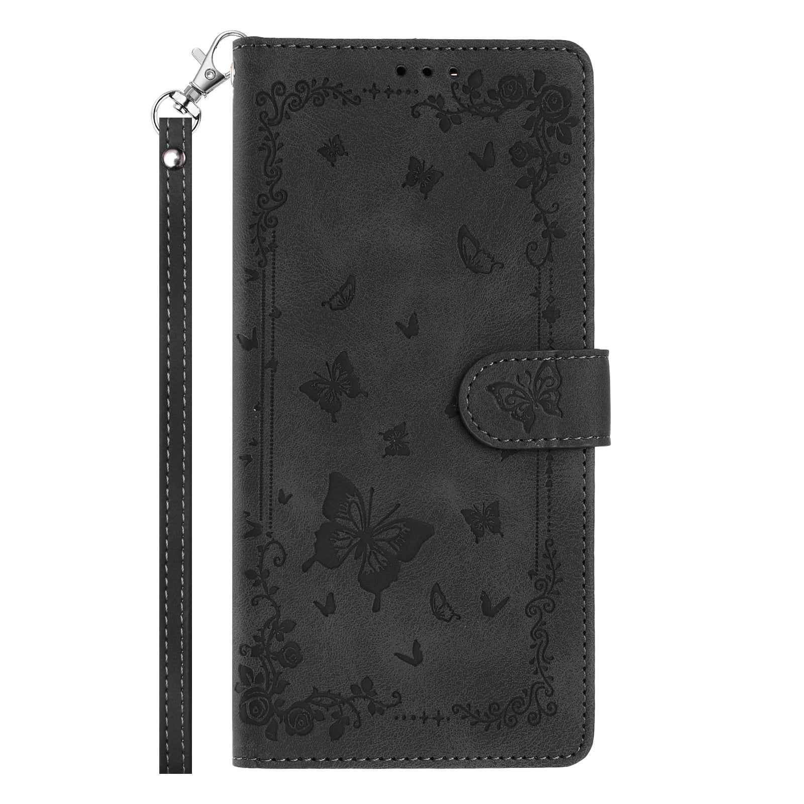 For Xiaomi 17 Pro Case Garden Imprinted PU Leather Wallet Phone Cover with Wrist Strap - Black