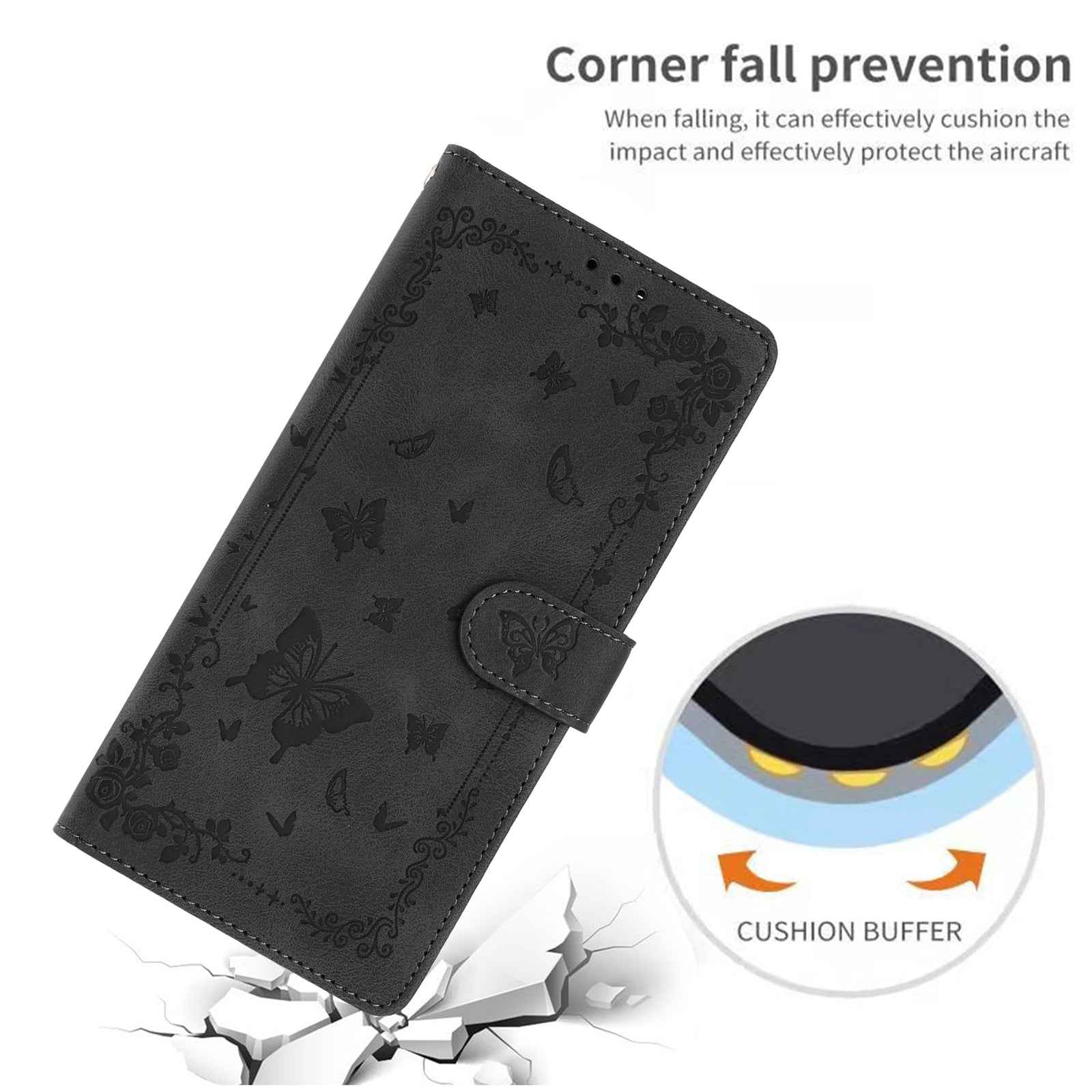 For Xiaomi 17 Pro Case Garden Imprinted PU Leather Wallet Phone Cover with Wrist Strap - Black