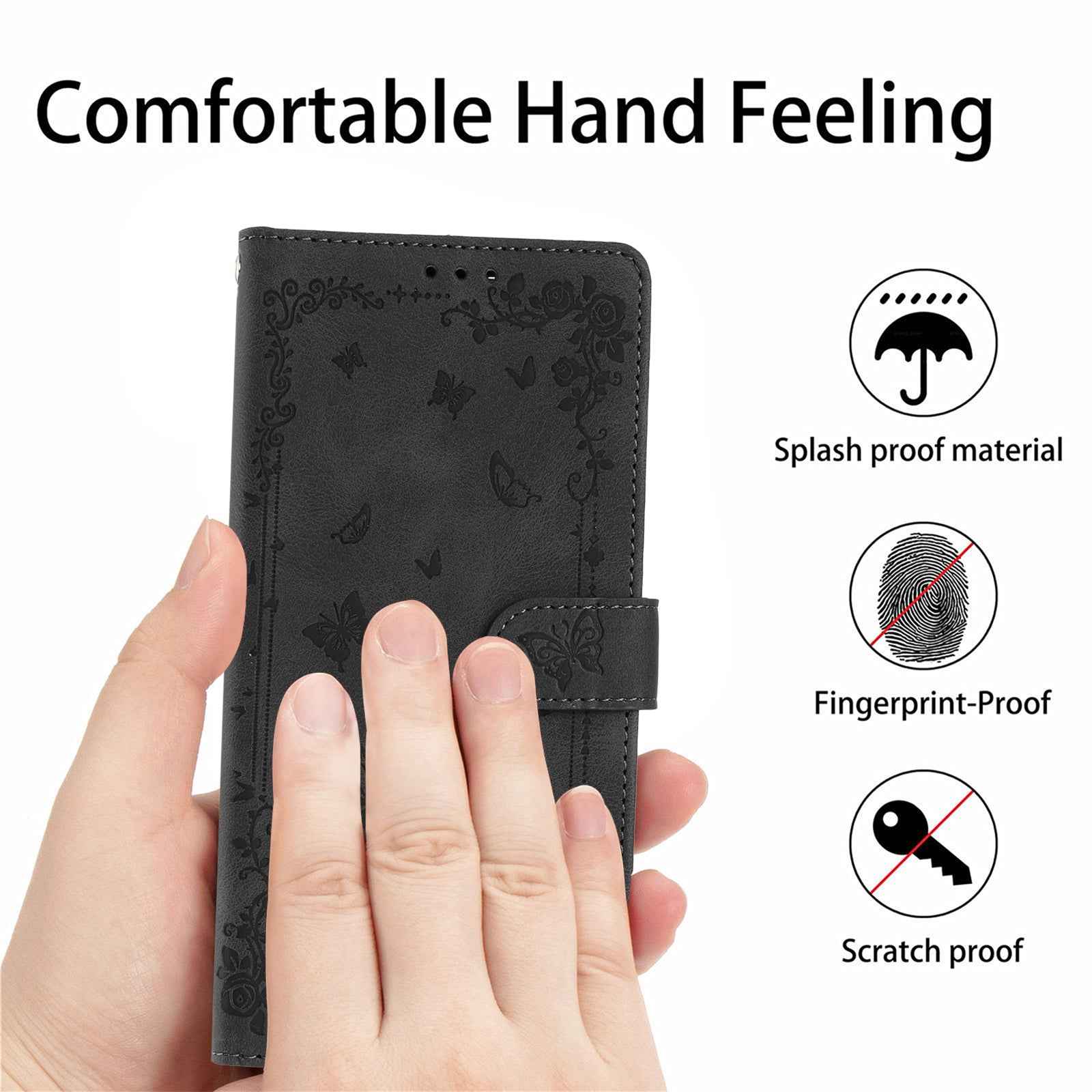For Xiaomi 17 Pro Case Garden Imprinted PU Leather Wallet Phone Cover with Wrist Strap - Black