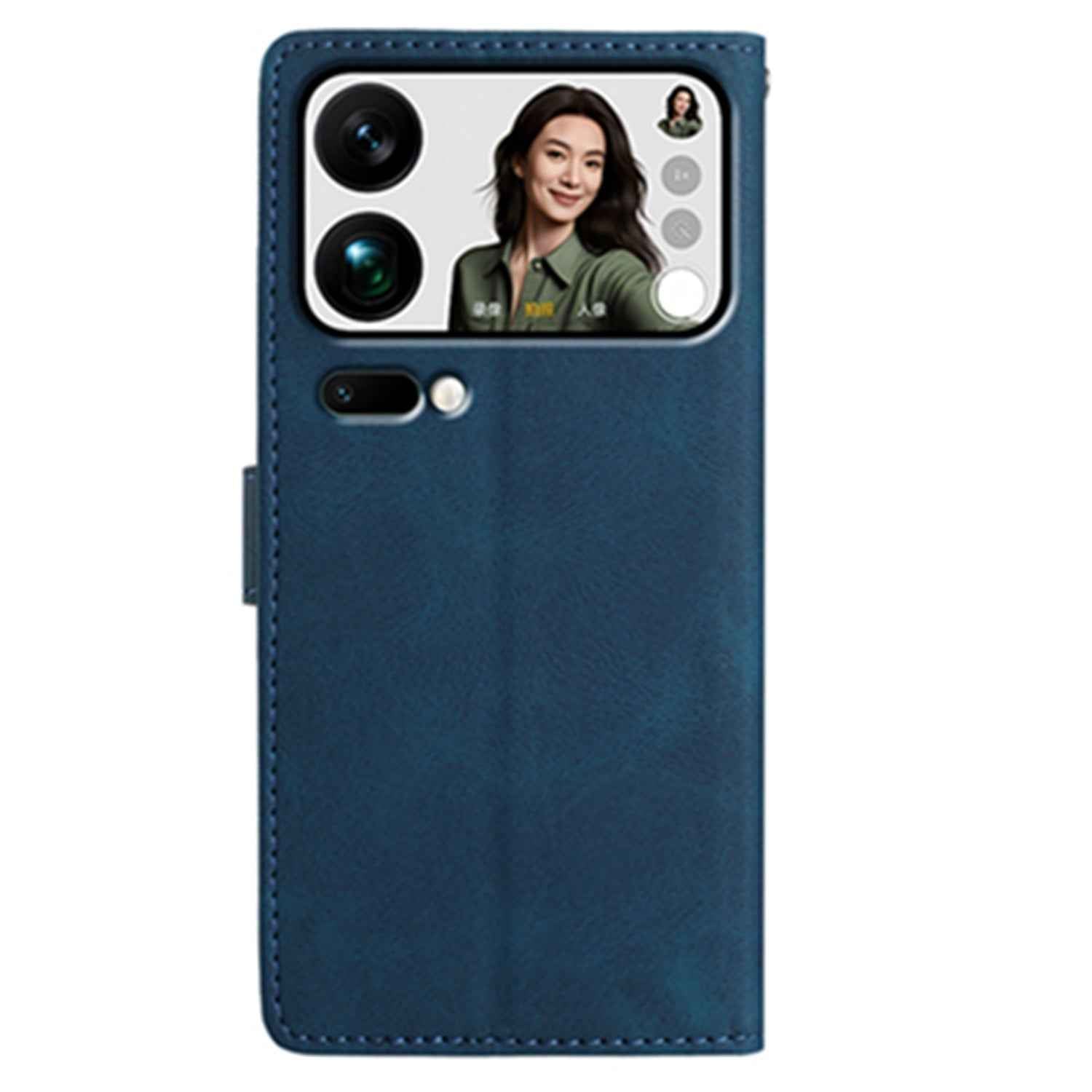 For Xiaomi 17 Pro Case Garden Imprinted PU Leather Wallet Phone Cover with Wrist Strap - Dark Blue
