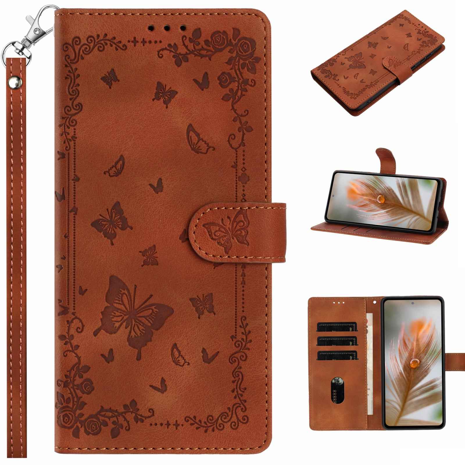 For Xiaomi 17 Pro Case Garden Imprinted PU Leather Wallet Phone Cover with Wrist Strap - Brown