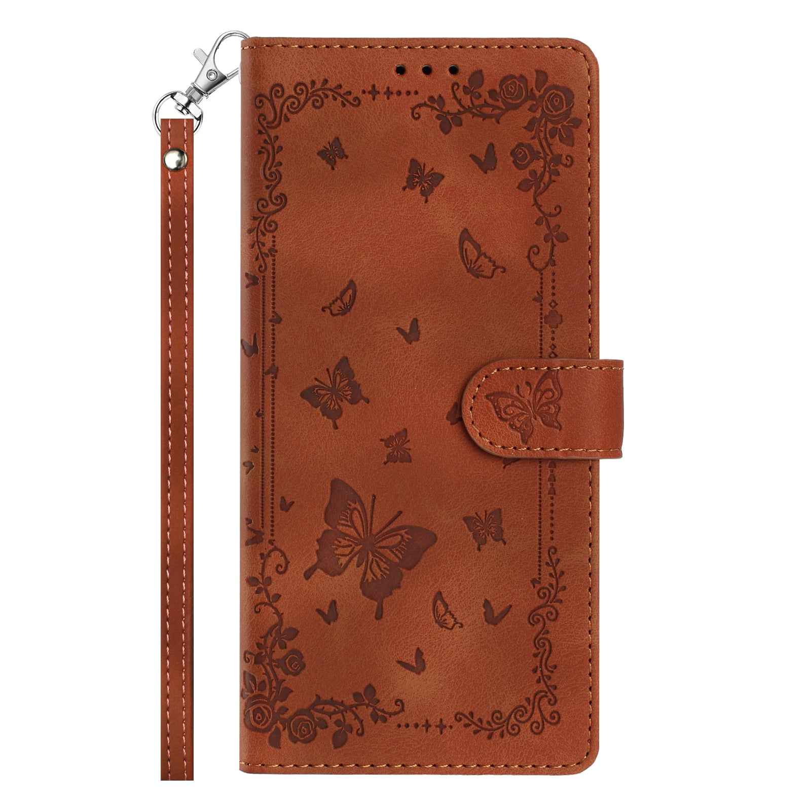 For Xiaomi 17 Pro Case Garden Imprinted PU Leather Wallet Phone Cover with Wrist Strap - Brown