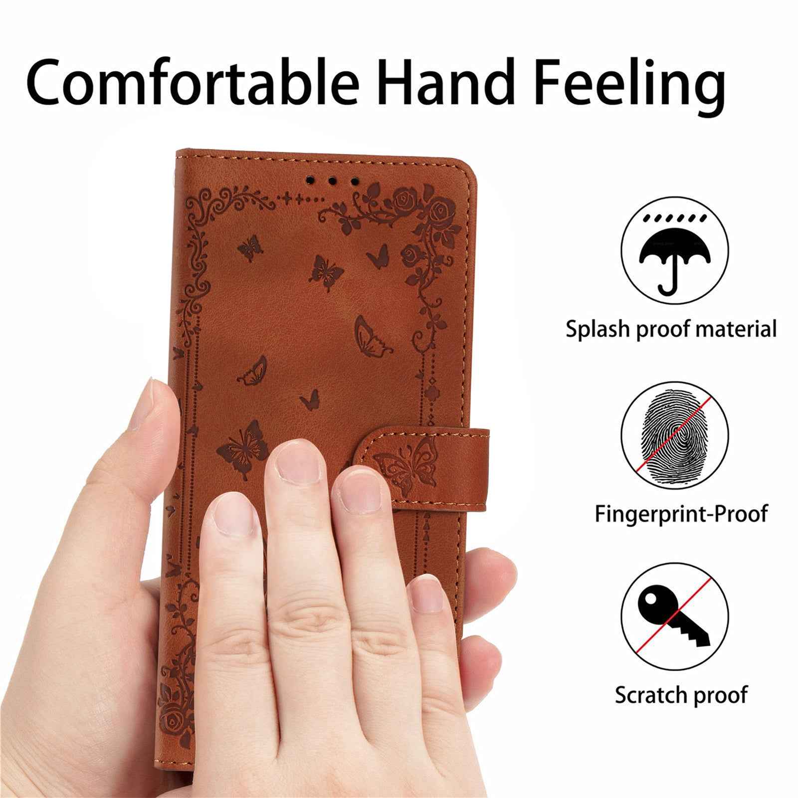 For Xiaomi 17 Pro Case Garden Imprinted PU Leather Wallet Phone Cover with Wrist Strap - Brown