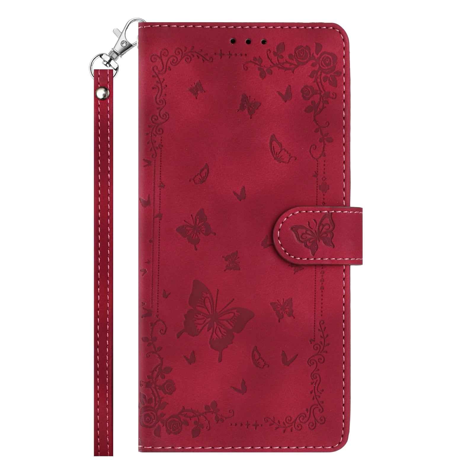 For Xiaomi 17 Pro Case Garden Imprinted PU Leather Wallet Phone Cover with Wrist Strap - Dark Red