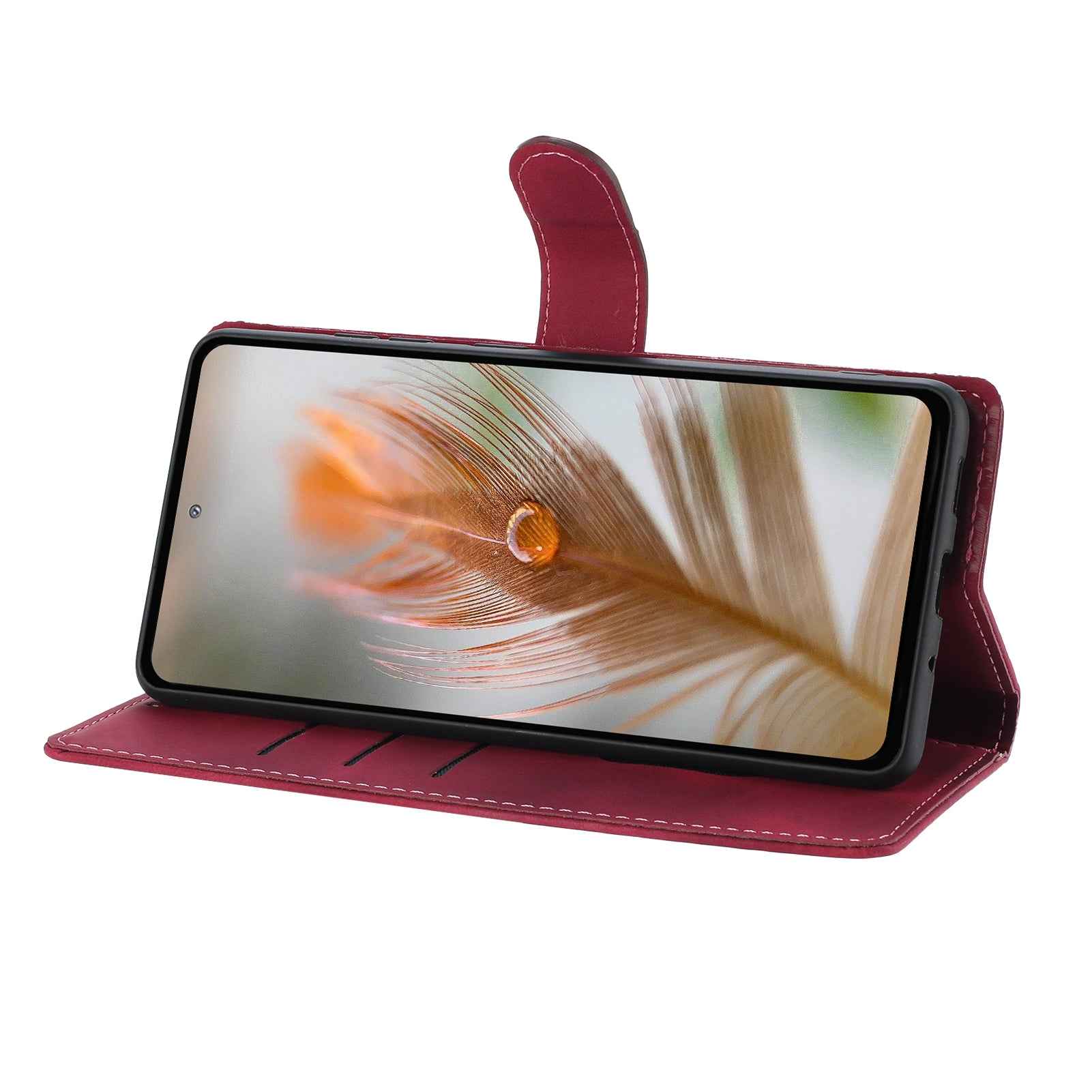 For Xiaomi 17 Pro Case Garden Imprinted PU Leather Wallet Phone Cover with Wrist Strap - Dark Red