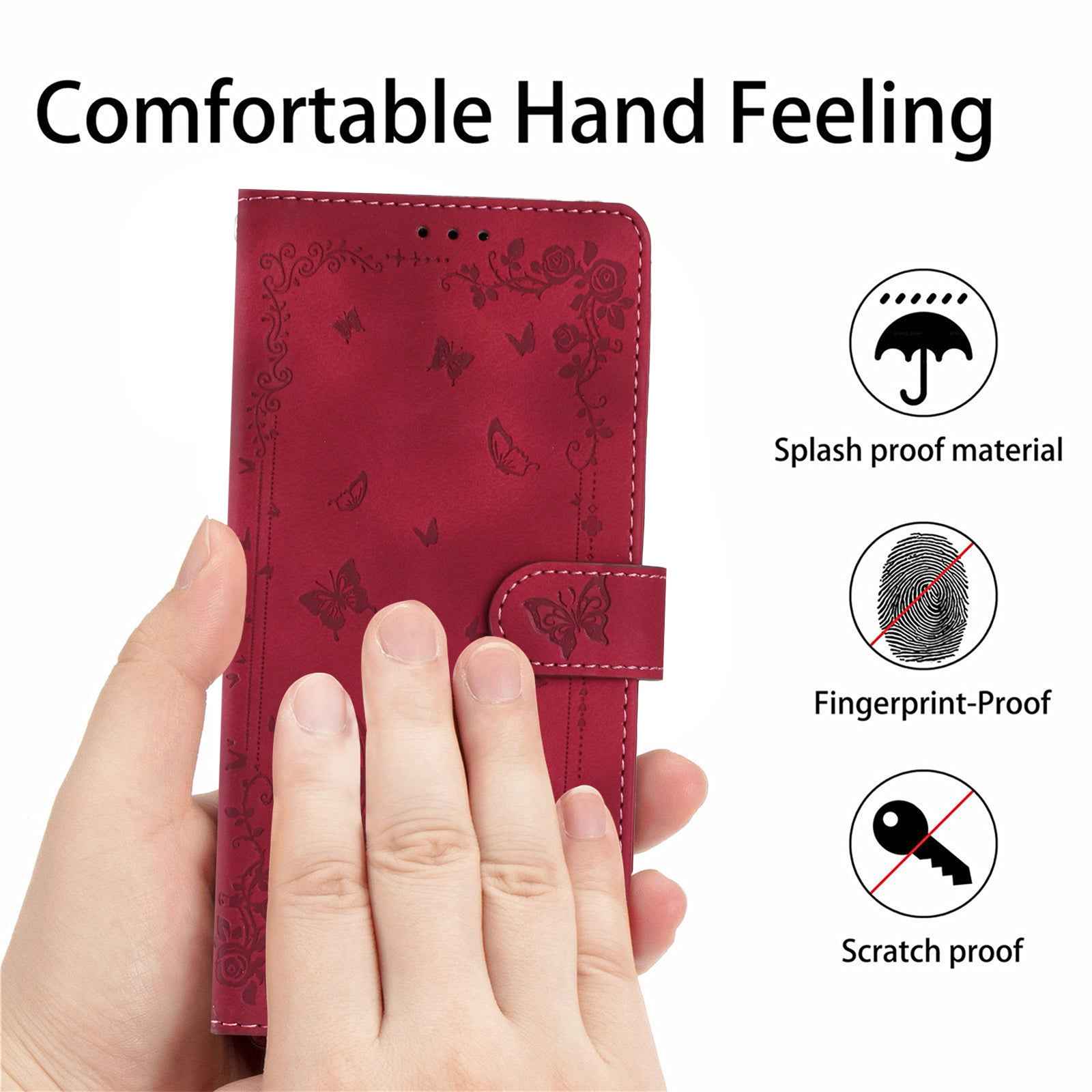 For Xiaomi 17 Pro Case Garden Imprinted PU Leather Wallet Phone Cover with Wrist Strap - Dark Red